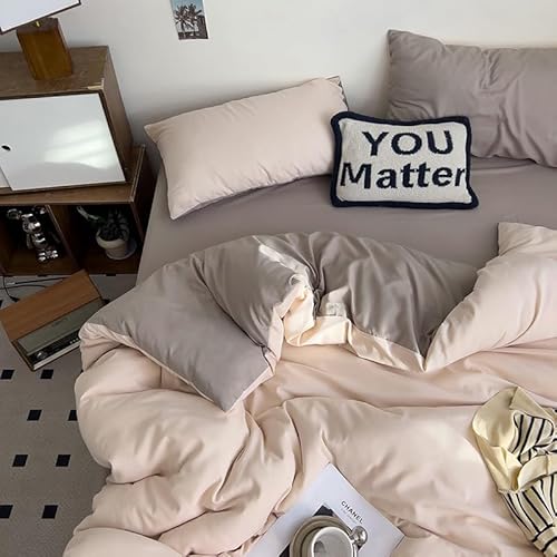 LOADFUN 4点セット 布団カバー ダブル 洗える ボックスシーツ 掛け ベッド綿80% ポリエステル 軽量 通気性 冷感 全面伸縮 防しわ 寝室用 寝具 おしゃれ 肌触り 快適 洗濯機可能 (シングル,ベージュ)