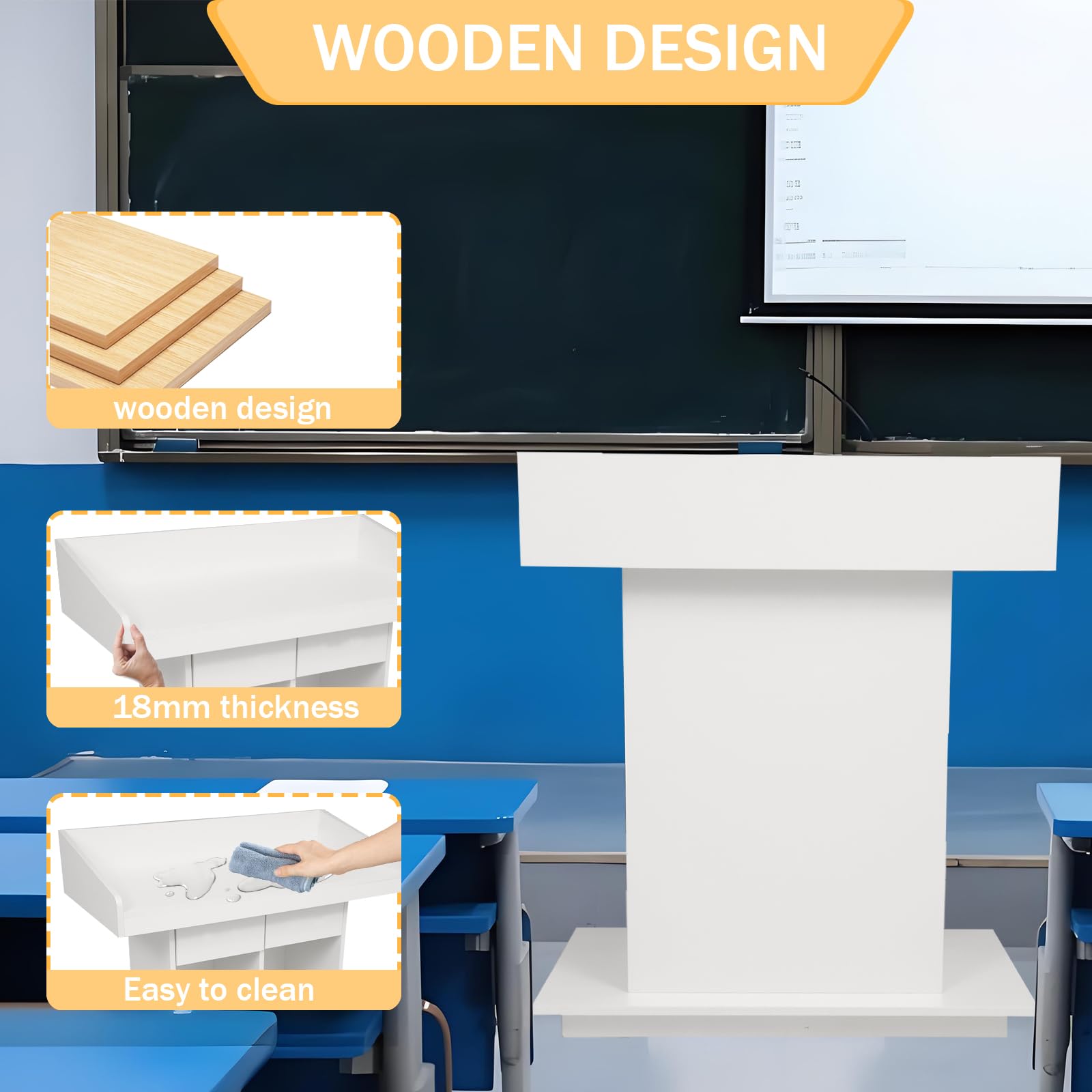 Holzpodium, 18 mm dick, Kanzel für Kirchen und Klassenzimmer, 3-stöckiges Design, abgerundete Ecken, weiß, Ständer für öffentliche Reden, 100 x 51 cm