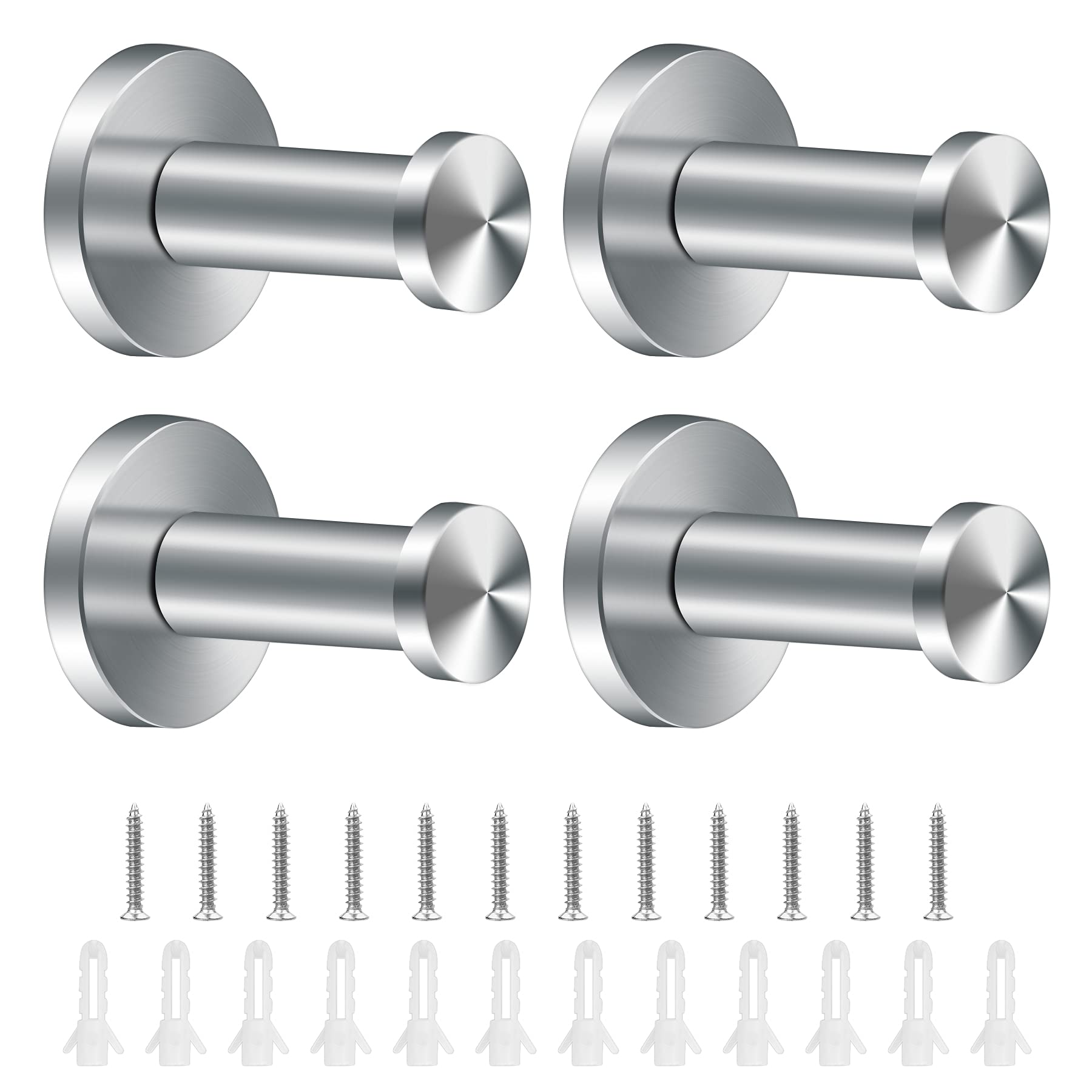 N\C Silver Nc 4 Pack Robe Hook 304 Stainless Steel Coat Hooks Wall Mount Hooks Chrome Cylinder Towel Hook, Heavy Duty Clothes Hanger For Bathroom Bedroom Lavatory Closet