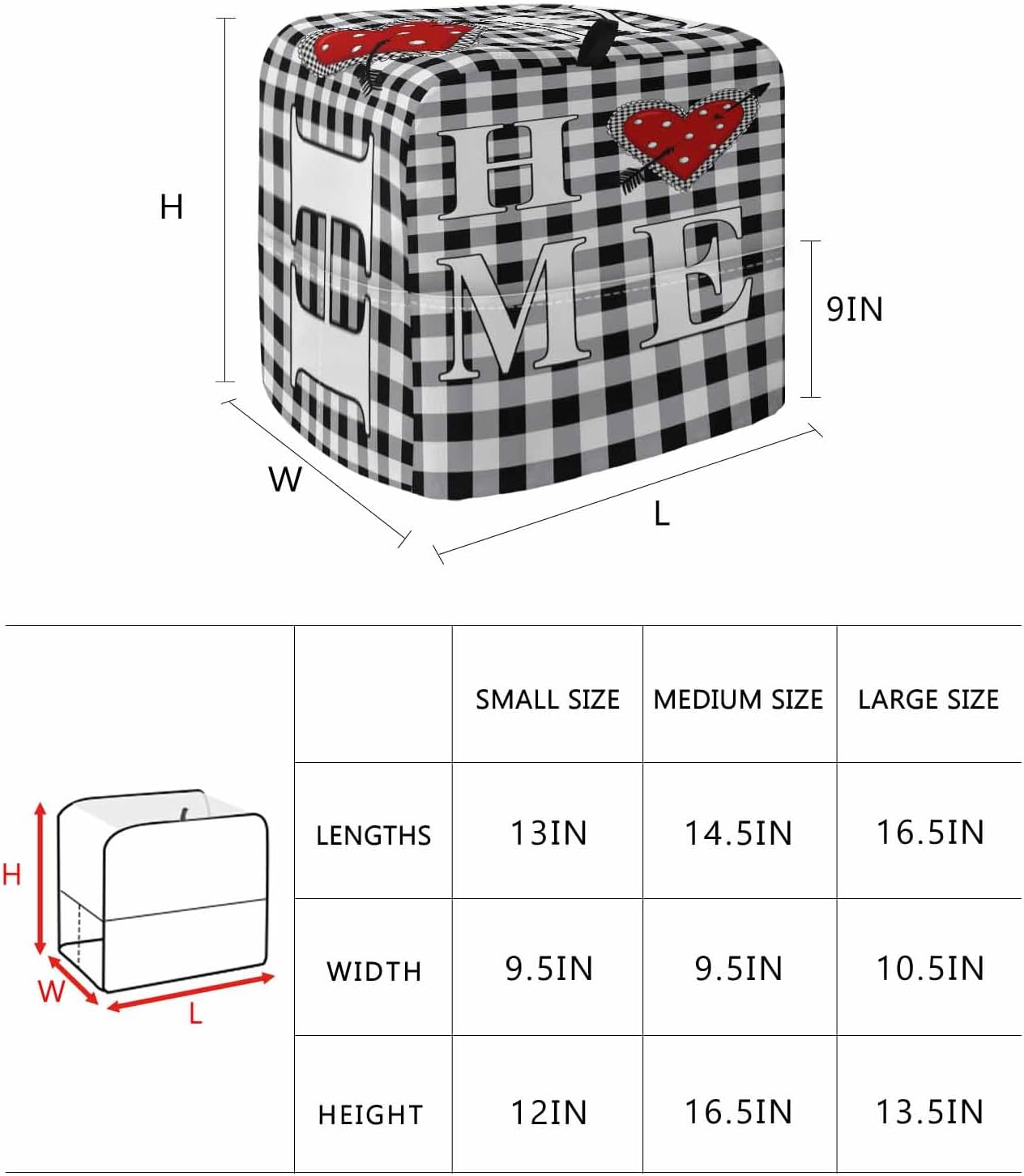 Vintage Home Stand Mixer Cover with Storage Pocket, Waterproof Kitchen Mixer Covers, Valentine's Day Love Heart Black White Plaid Kitchen Appliance Dust Cover Compatible with 4/4.5 Quart Mixers