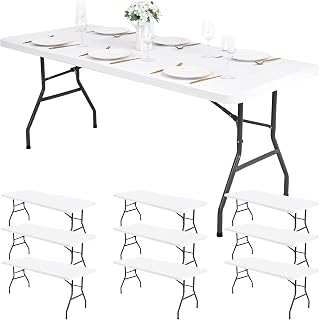 10 Pack Stretch Fabric Table Top Cap Cover, fits 8Ft Tables, Spandex Table Covers Washable Elastic Universal Rectangle Tablecloth Protector for Indoor Outdoor Party Picnic Wedding, White,30" W x 96" L
