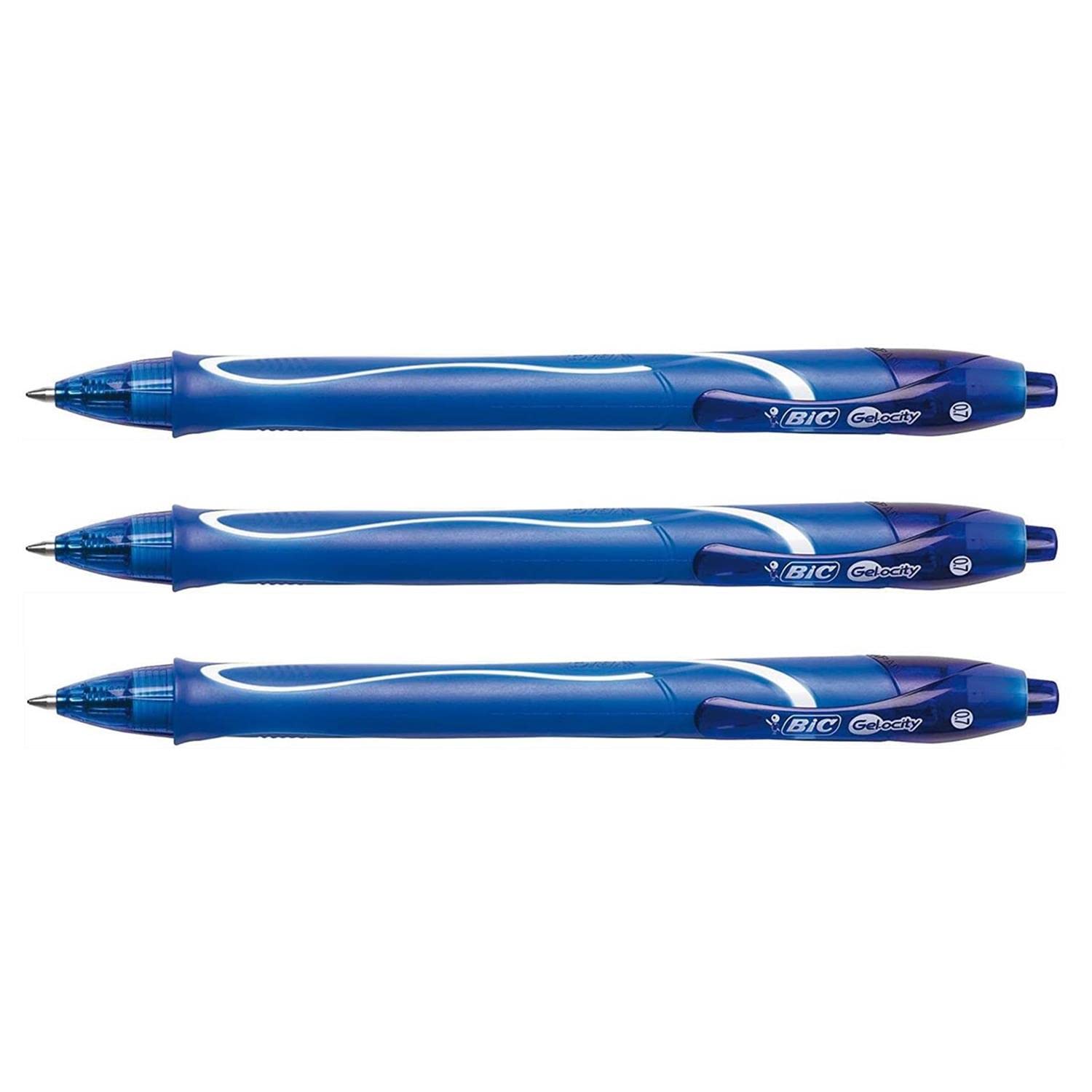 BIC - Lote de 3 bolígrafos de tinta gel gelocity Quick Dry punta media azul