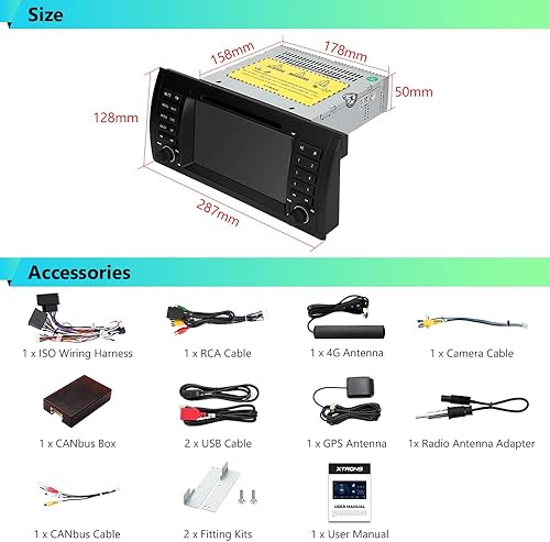 Miniatura 9 de XTRONS Estéreo de coche de un solo DIN para BMW X5 E53, Android 12 Octa Core 4 GB + 64 GB Radio Reproductor de DVD, pantalla táctil IPS de 7