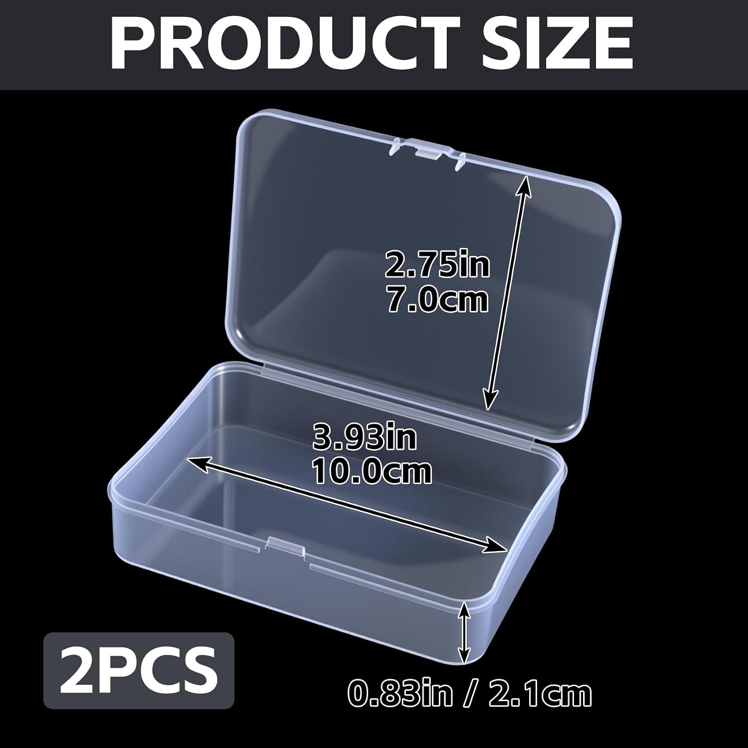 Hzopcw 2pcs Small Plastic Box, Mini Storage Box with Lid, Clear Rectangular Storage Container Craft Organizer for Storing Jewelry Beads Cards- 3.93x2.75x0.83 Inches