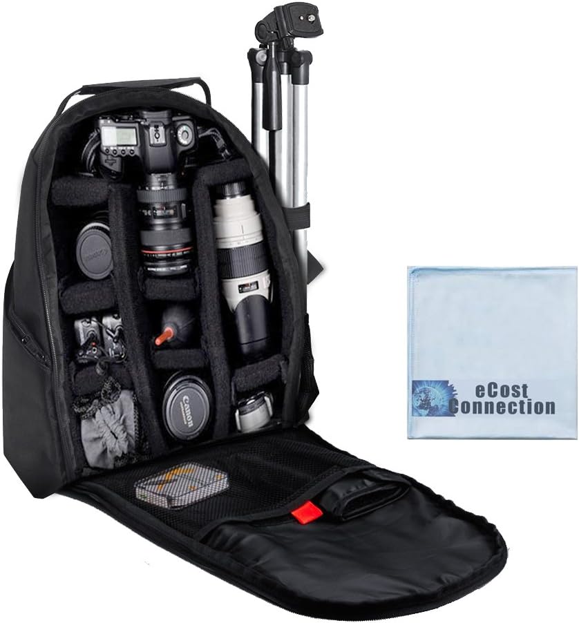 Deluxe Digital Camera / Video Padded Backpack For Nikon, Canon, Sony, Pentax DSLR Cameras, Nikon D300, D300S, D3000, D3100, D3200, D3300, D5000, D5100, D5200, D5300 & Many More SLR / DSLR Cameras + eCost Microfiber Cloth