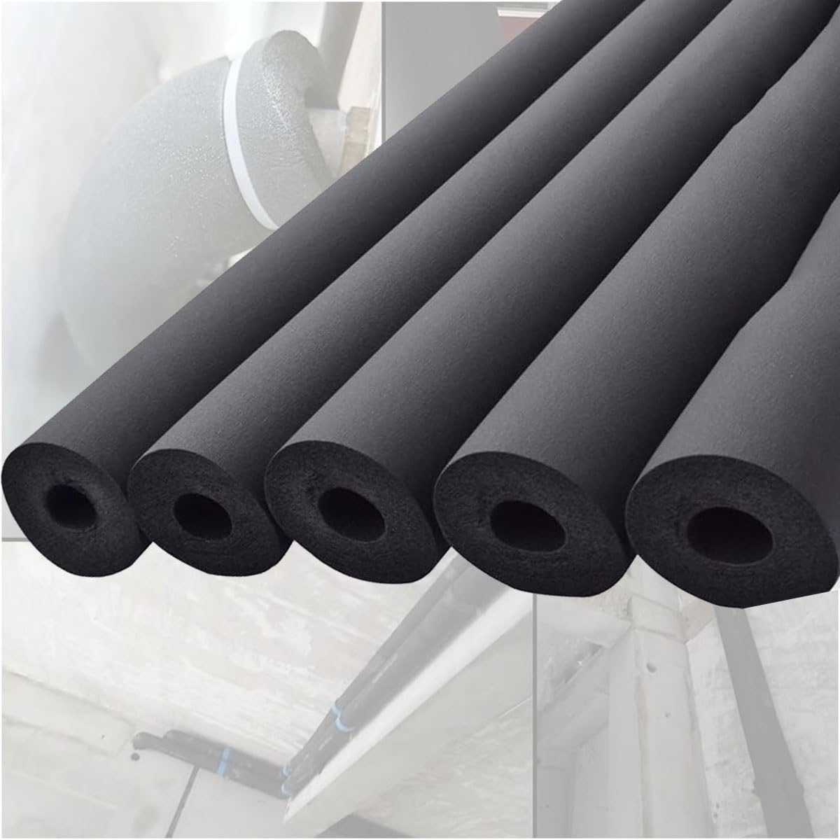 MObyat Exterior Pipe Insulation 50mm 63mm 76mm 90mm 110mm High Resilience Foam Insulation Tube, Rubber Tubular For AC Unit Insulation (Size : T20mm X ID20mm X L1.8M)
