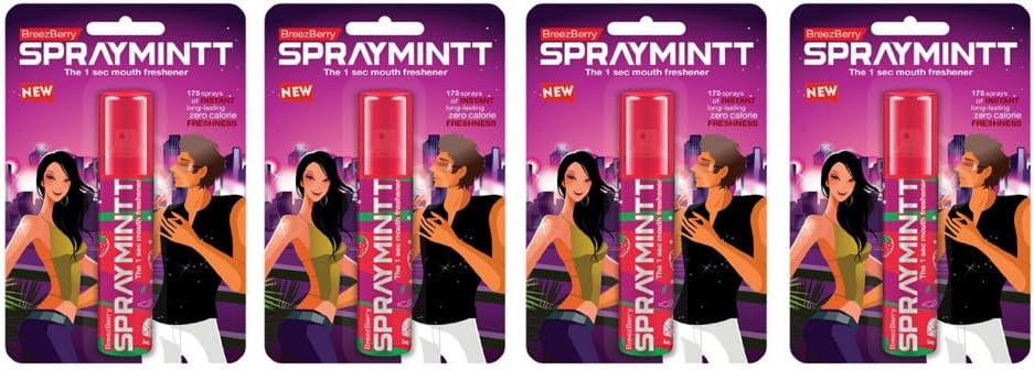 4 x Spraymintt Brezeberry Mouth Freshener - 15g (Pack of 4) by Midascare