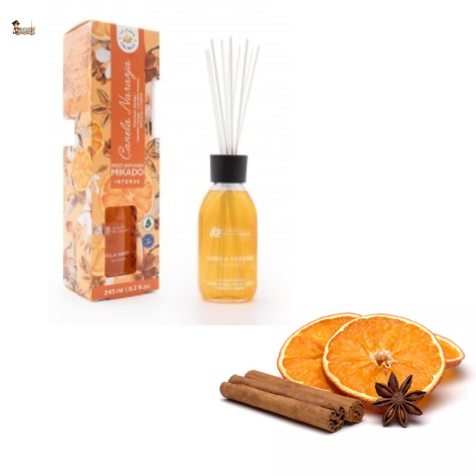 BricoLoco.com. Intensywny odświeżacz powietrza pomarańczowy i cynamonowy 245 ml. Bardziej wygodny i bezpieczny niż świece. Odświeżacz powietrza do domu, domu, pokoju. Mikado (6)