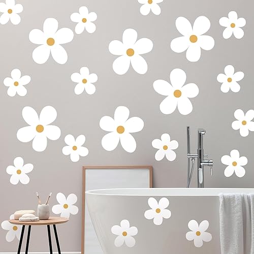 Miniatura 4 de TaoBary 12 hojas de calcomanías de pared de margaritas, bonitas calcomanías de margaritas rosas y blancas, papel tapiz floral para guardería,