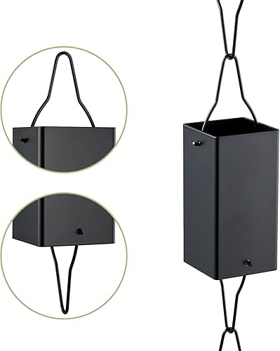 Miniatura 5 de TE DEUM Cadena de lluvia de eslabones cuadrados, 8.5 pies de longitud, recubrimiento de polvo negro, reemplazo funcional y decorativo para bajantes