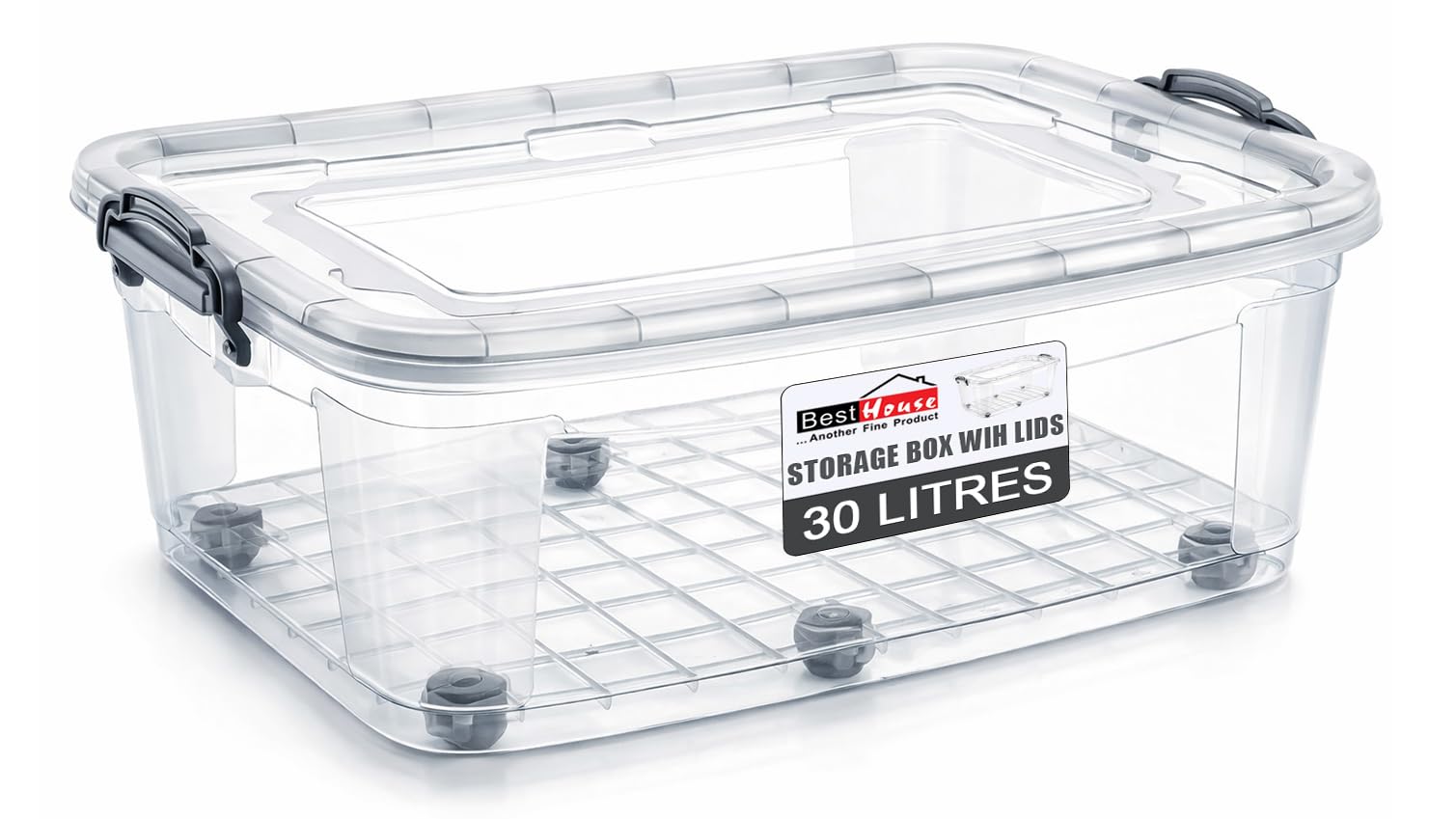 BH | Plastic Storage Box with Lids and Wheels | MEDIUM Size | 30L (L:63.5cm W:40.5cm H:22cm) | Set of 1 | Stackable Clear Durable Multipurpose Office Toys Home Tools Crafts Household - by Best House — image 1