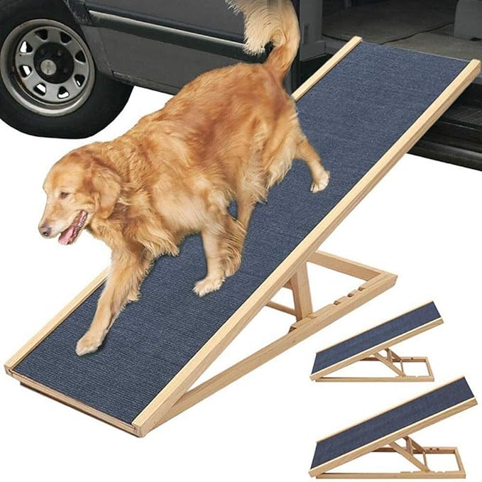 Pet Dog Ramp Stairs Steps Puppy Cat Ladder Folding Adjustable For Bed Car Couch Sofa Portable 4 Levels Height Pine Wood 61029