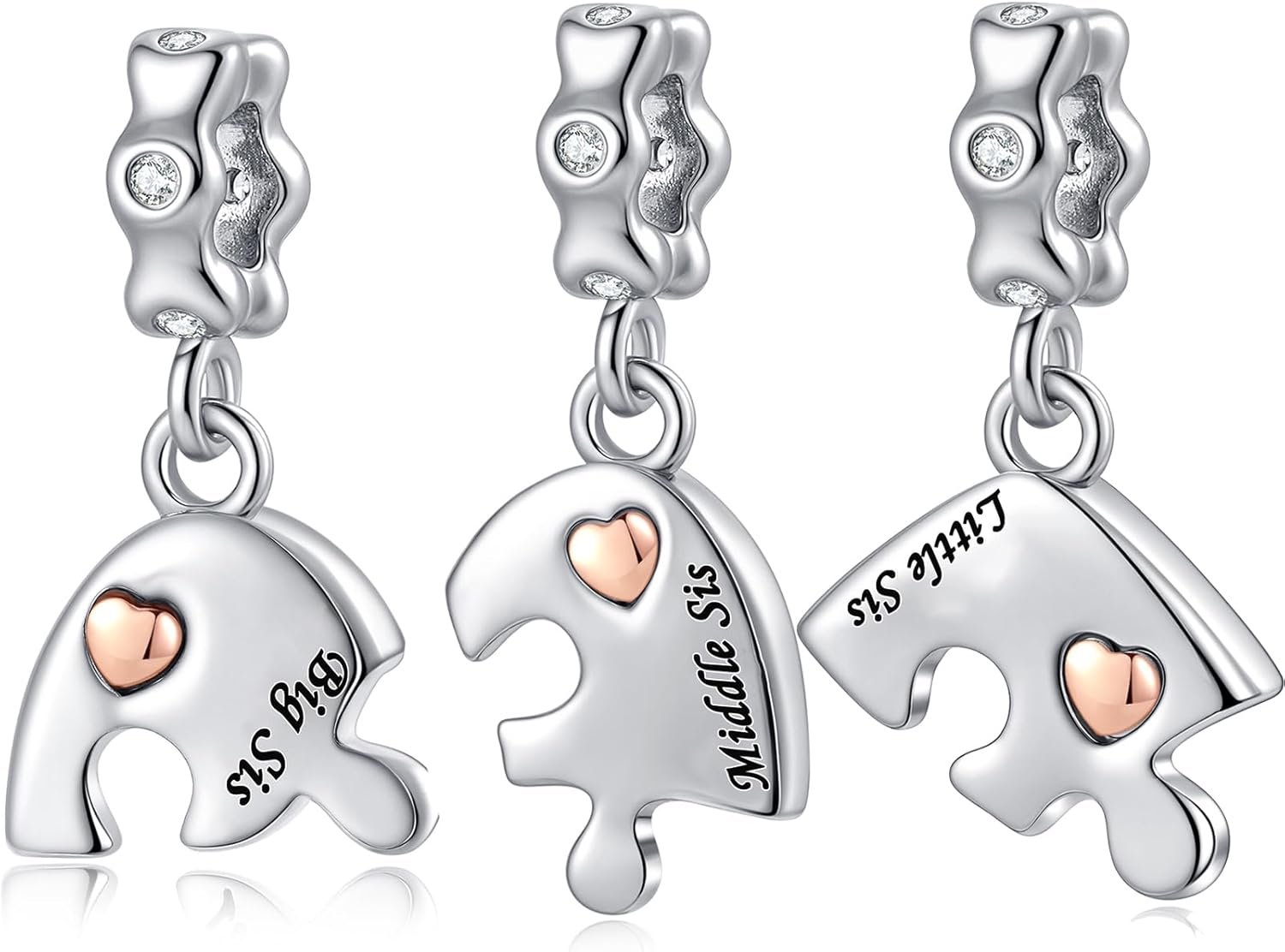 3PCs Mother Daughter Son Soster Grandma Charm Set Matching Puzzle Heart Bead Compatible with Pandora Bracelet Women - Image 3