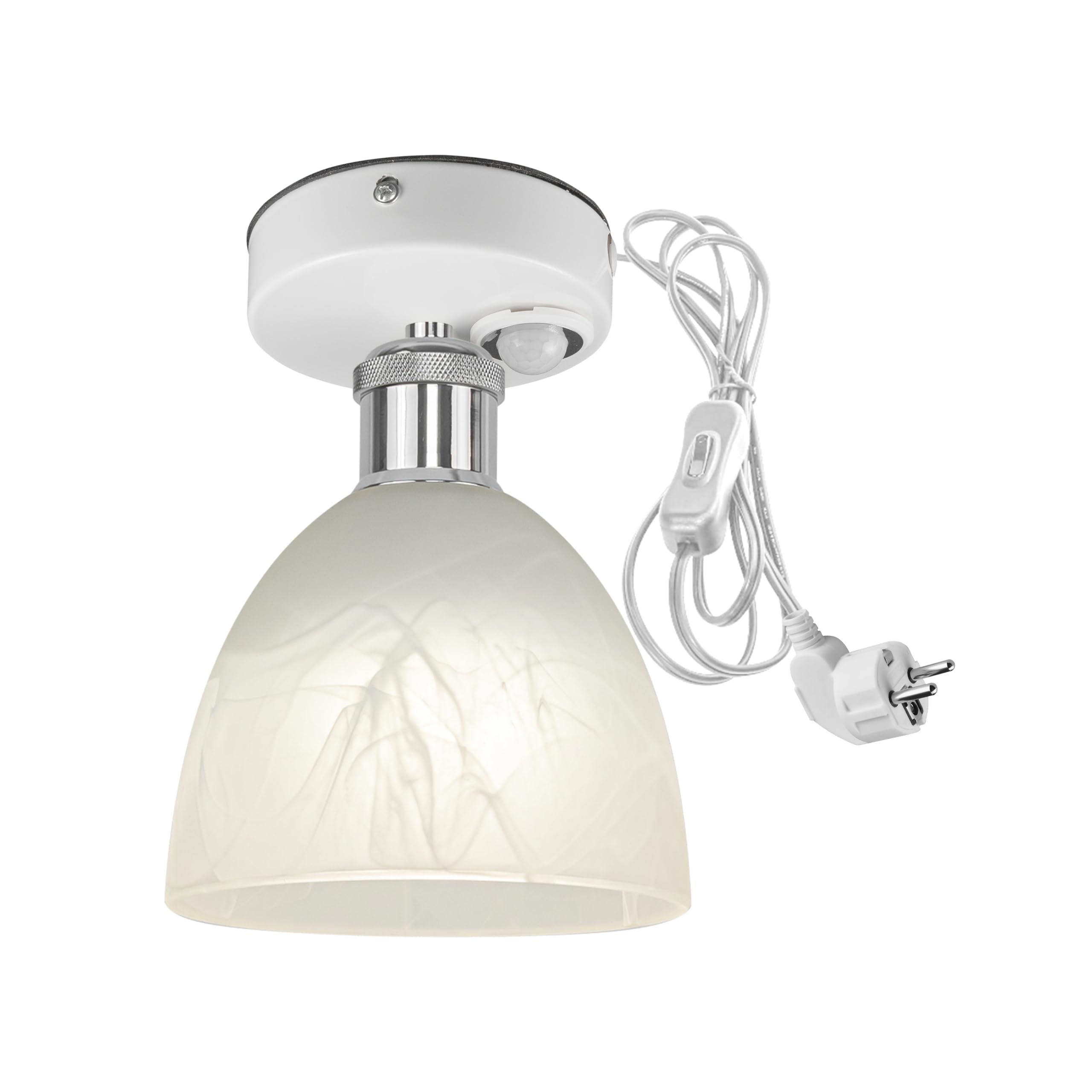 Plafoniera con sensore di movimento interno, moderna lampada da soffitto in vetro smerigliato, sensore di movimento radar con cavo da 4,5 m e portalampada E27, per corridoio, bagno, scale,