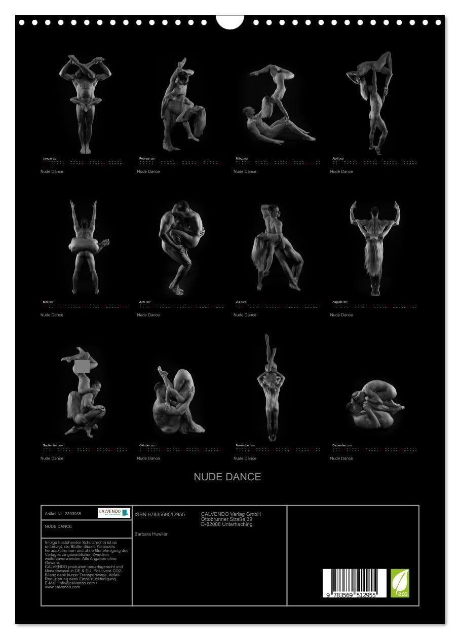 CALVENDO - NUDE DANCE (Wandkalender 2027 DIN A3 hoch), Monatskalender: Ästhetische und kunstvolle Aktfotos eines Tanzpaares.