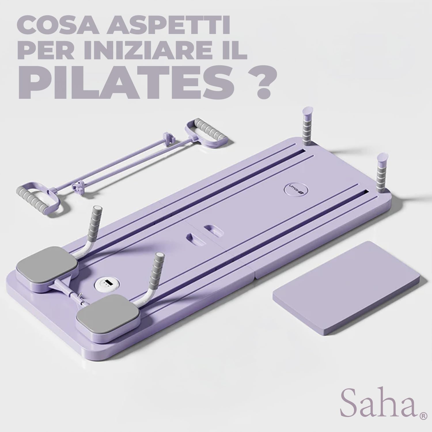 Saha® Tavola Pilates Reformer Viola | Attrezzo Addominali Fitness Casa con Bande di Resistenza, Maniglie e Timer | Yoga Core Allenamento Corpo Completo | Original Corner