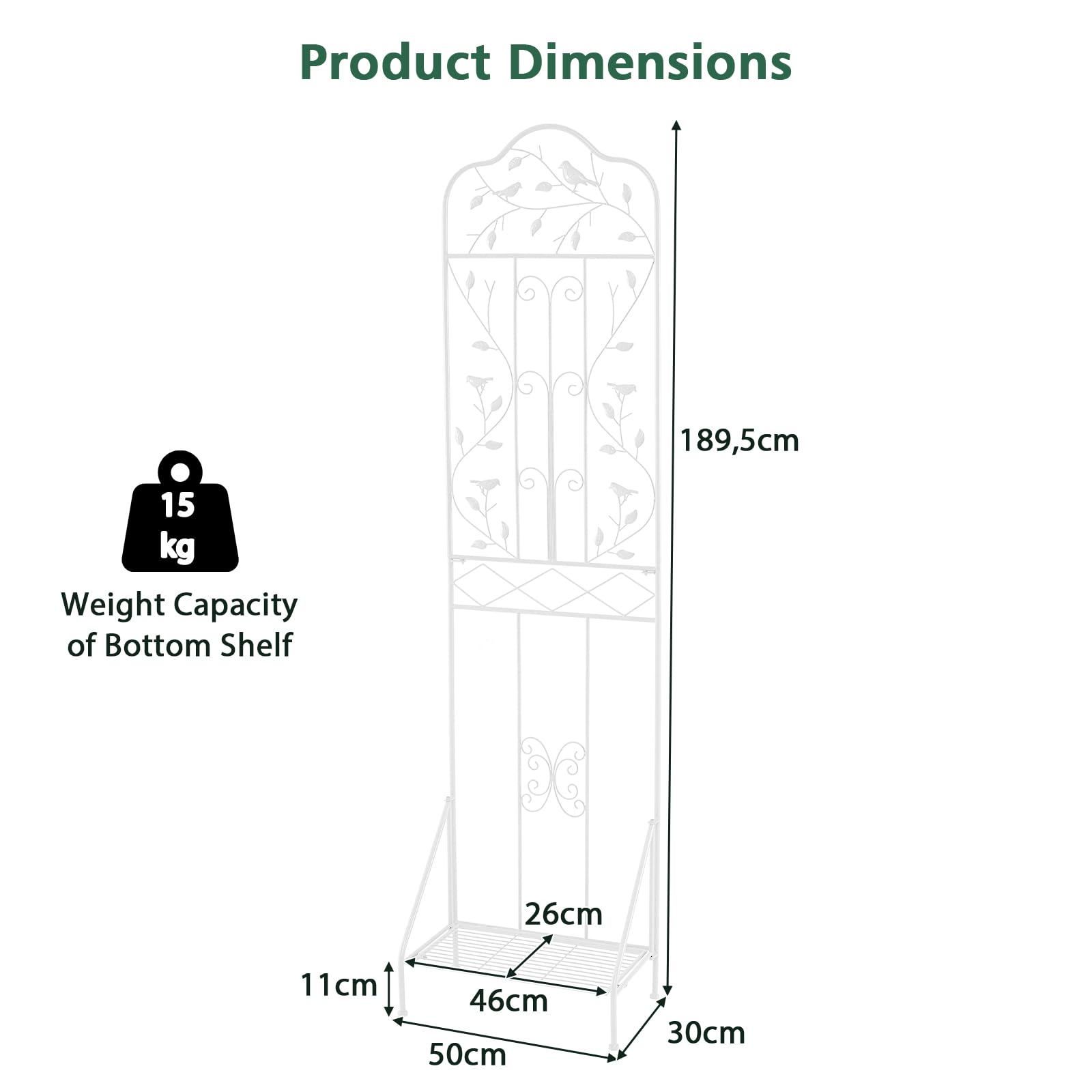 HOMASIS Enrejado para trepadoras con estante extraíble, panel de rejilla de exterior para valla de metal, enrejado decorativo para plantas trepadoras, 50 x 189,5 cm (1, blanco)