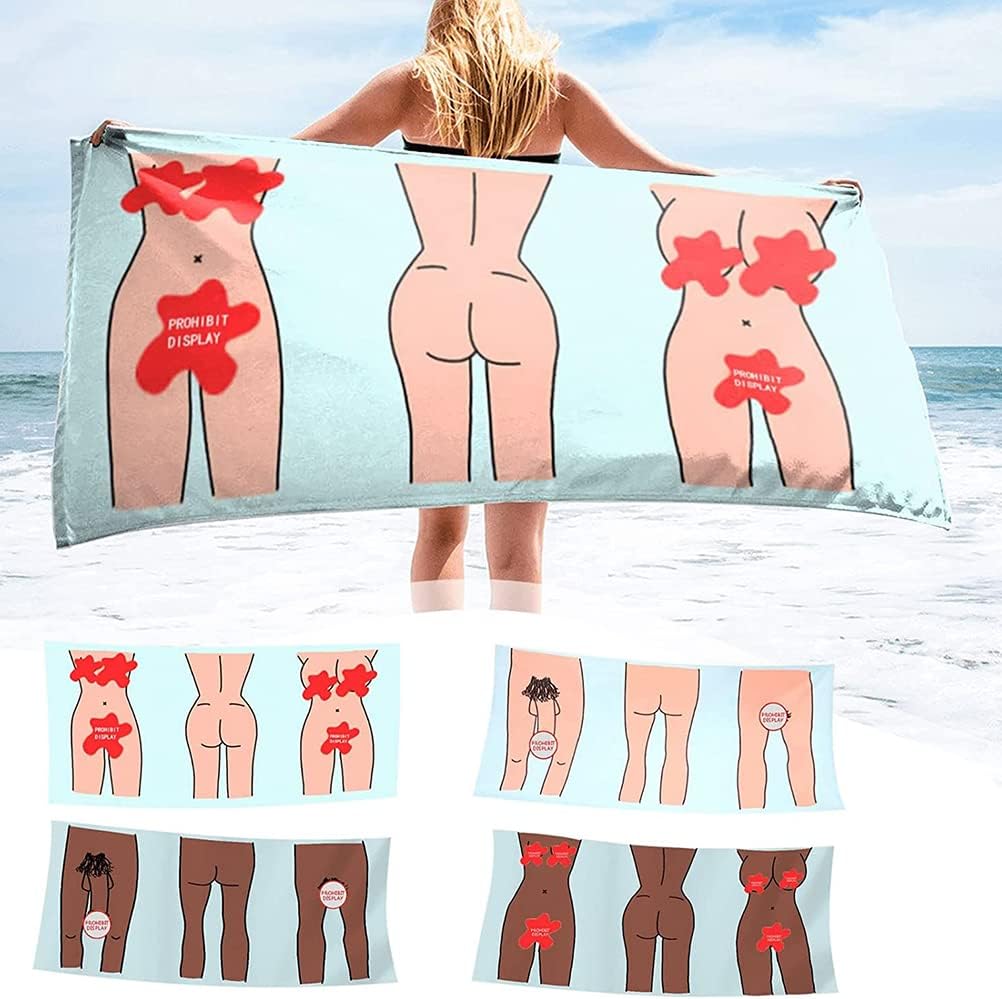 Beach Towel, Sexy Nude Woman Men Cartoon Towels Microfiber Bath Towel Quickly Absorbent Beach Blanket Naked Swimming Beach Towel
