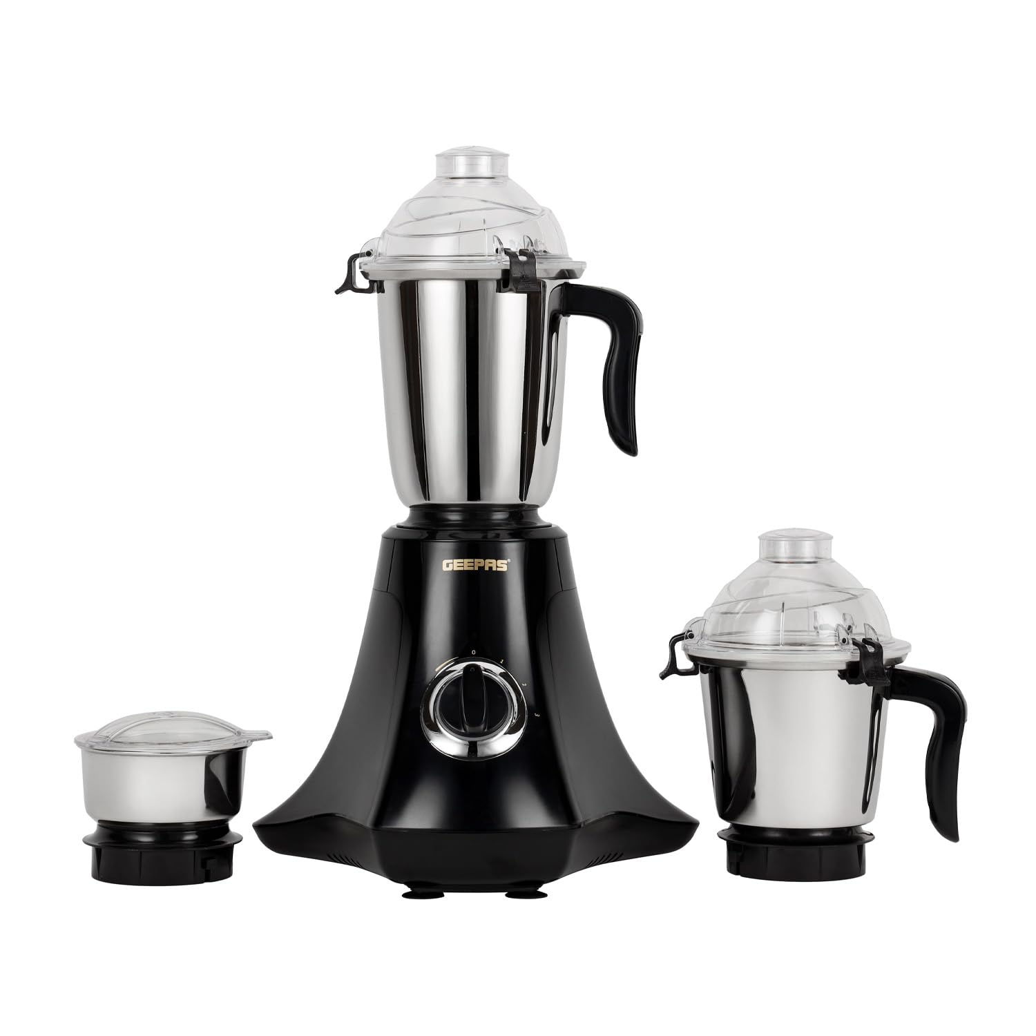 GEEPAS 750W 3-in-1 Mixer Grinder | Stainless Steel Jars & Blades | 3 Speed Control, Perfect for Chutney, Dry & Wet Fine Grinding Mixing | Overload Protection | Powerful Motor | 2 Year Warranty, Black