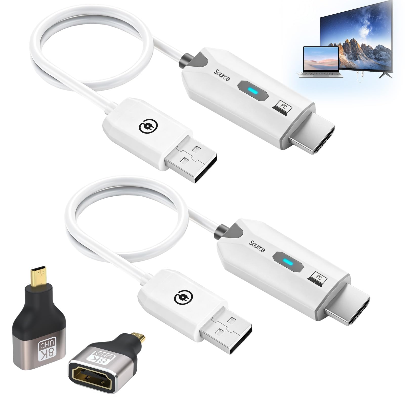 Transmisor y Receptor HDMI Inalámbrico, Kit de 2 Pcs Extensor HDMI 5G Full HD 1080P para Streaming de Audio y Vídeo, Plug & Play para PC, Portátil, Proyector, Monitor y Smart TV