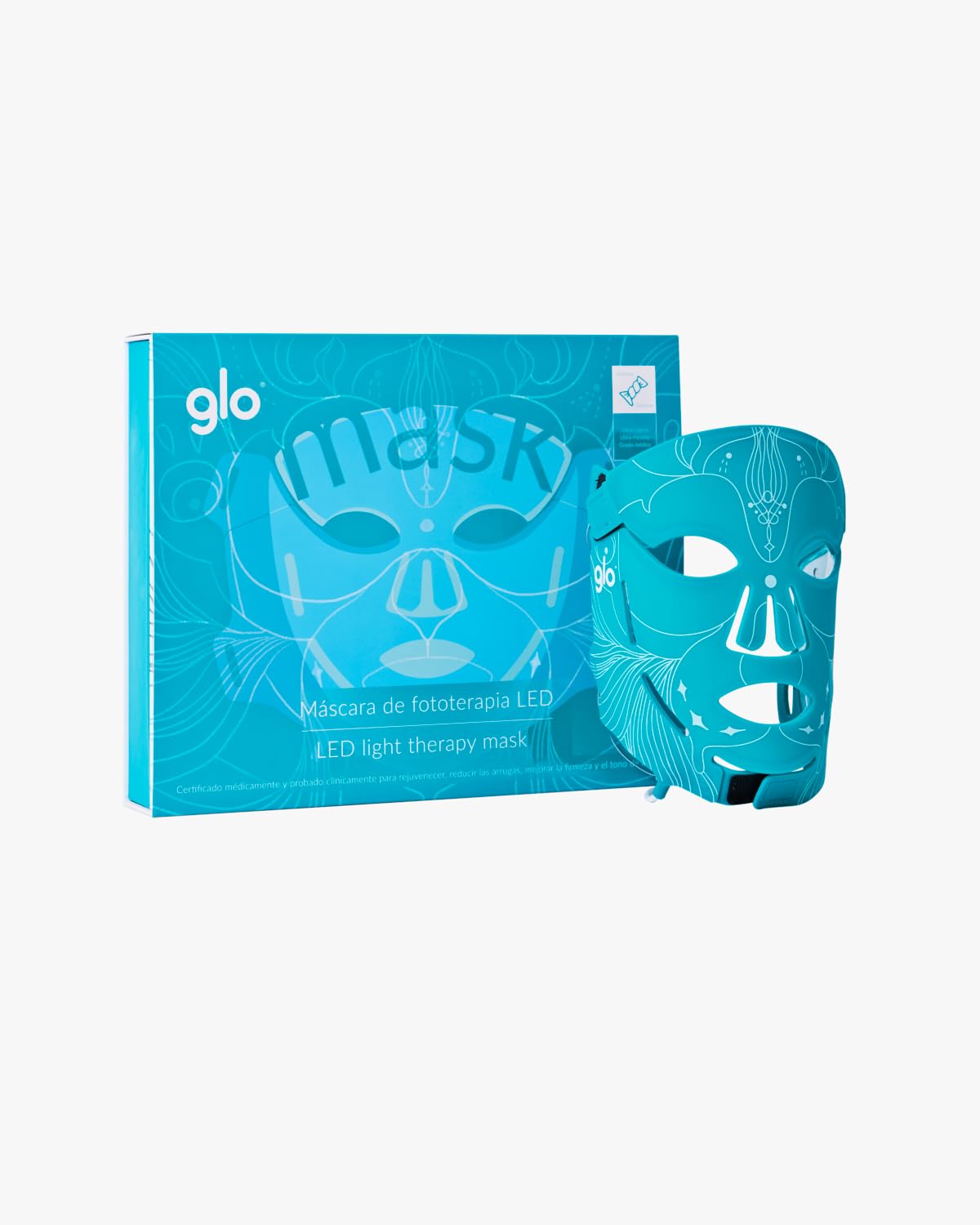 Glo Mask I Máscara LED Facial de Silicona Flexible I Dispositivo de Luz Roja e Infrarroja NIR para Cuidado Facial en Casa I Tecnología LED con 3 Longitudes de Onda I Recargable