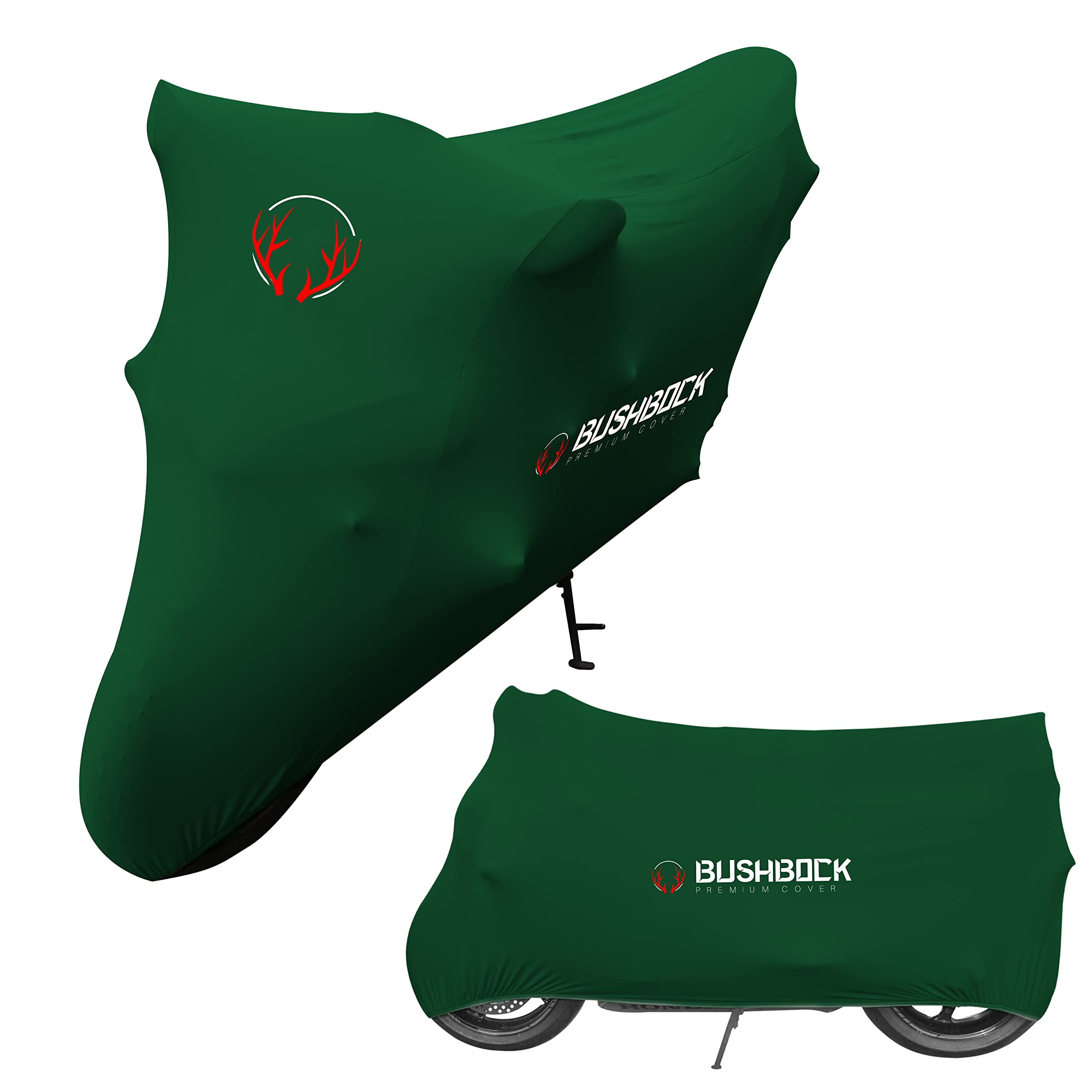 BUSHBOCK® Premium Cover Indoor Motorrad Abdeckplane-Staubschutz-elastischer, atmungsaktiver Samt-Stretchstoff (M-L, Grün)