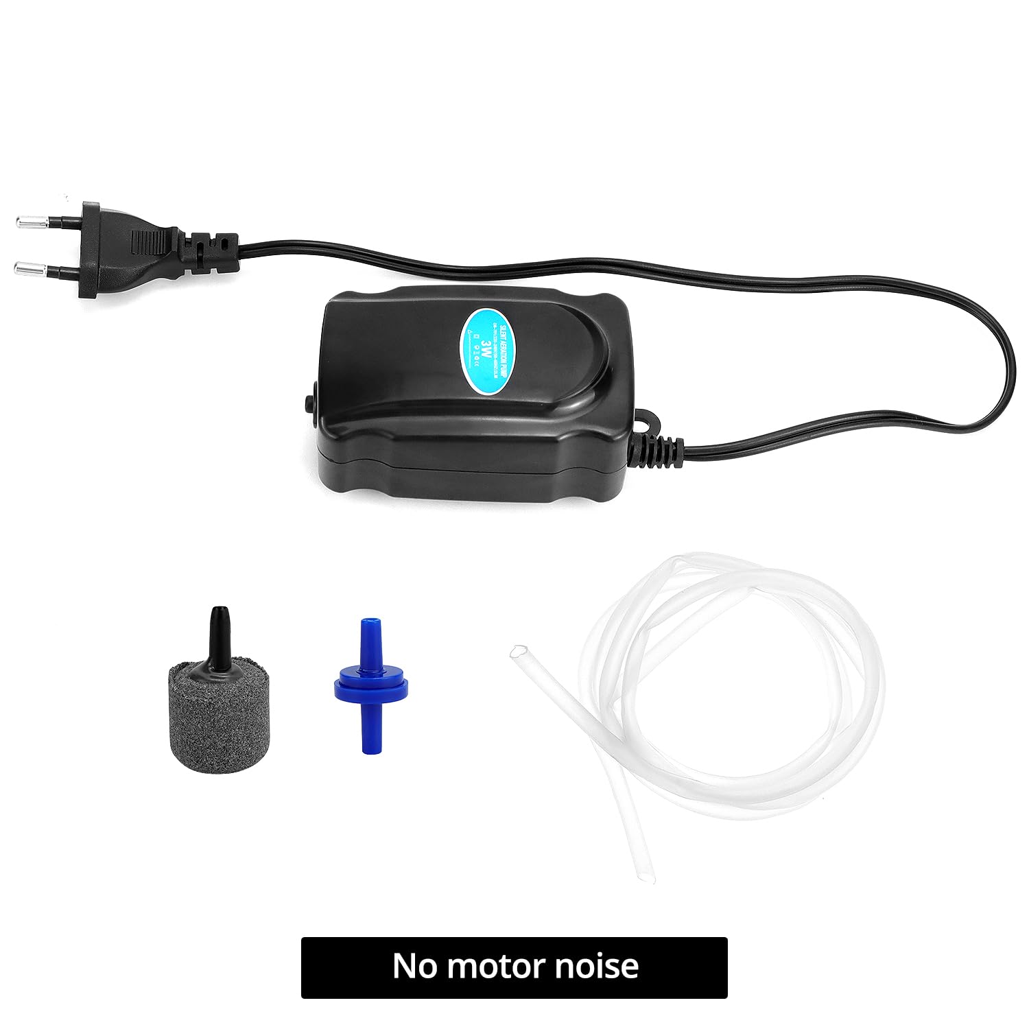 QWORK® Pompa d'aria per acquario 3W, pompa di ossigeno per acquario 2L/min, incluso tubo in silicone da 120 cm, pietra porosa e valvola di ritegno