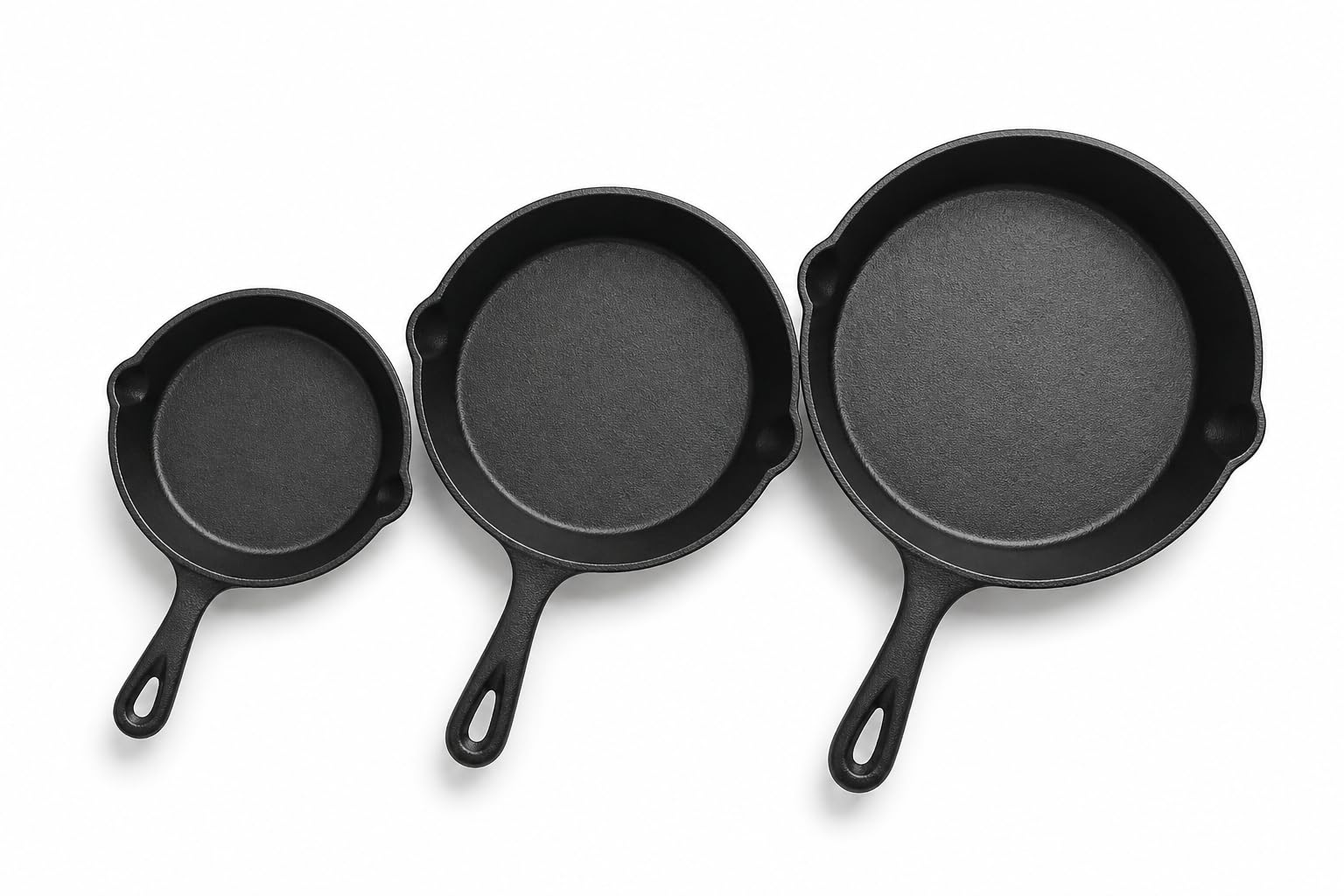 Cast Iron Skillet Set of 3 (16cm, 20cm, 26cm) Pre-Seasoned Frying Pan for Induction, Gas & Oven-Heavy Duty Cooking Pan for Kitchen & BBQ