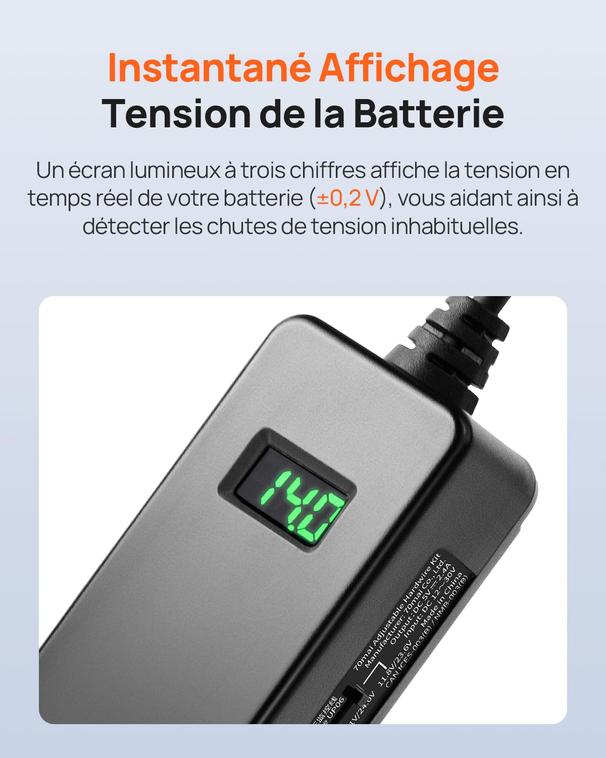70mai Hardwire Kit UP06 pour Dashcam Voiture, USB-C, Protection Basse Tension à 3 Niveaux, Compatible avec M310, A410, A510, A800SE, A810, X800, T800,T800E Surveillance Parking 24h, Affichage Tension