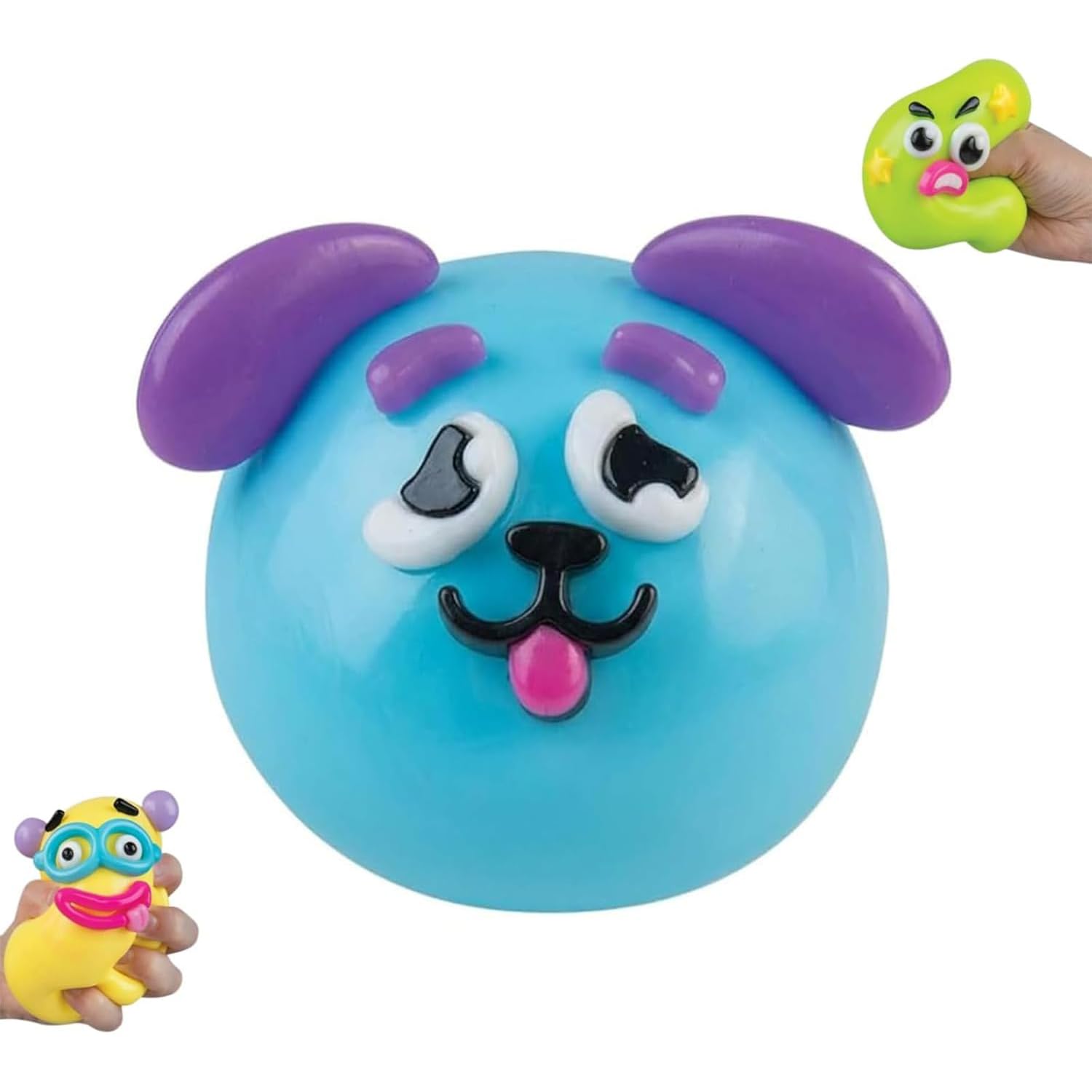 Smushers Squishy Fidget Toy,Curiosities Smushers Dog Face Swap Squishy, Soft Moldable Cute Slow Rise Relaxing Sensory Fidget Relief, Interchangeable Faces Fun Desk Accessory for Adults (Blue)