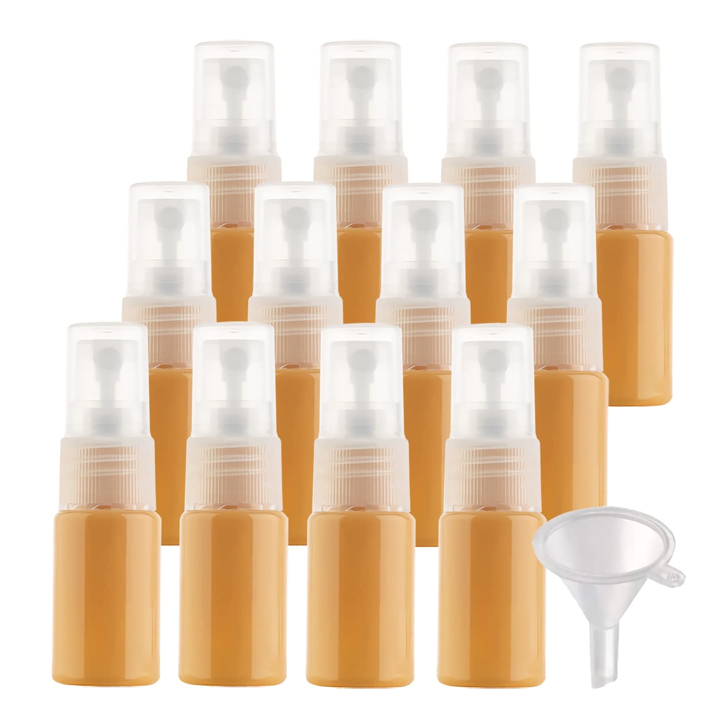 100 Pezzi 10ml Flacone Spray Vuoto Plastica Arancione, Mini Flacone Spray Portatile Riutilizzabile per Nebbia, Bottiglia di Profumo, Cosmetica, Viaggio con 5x Imbuti