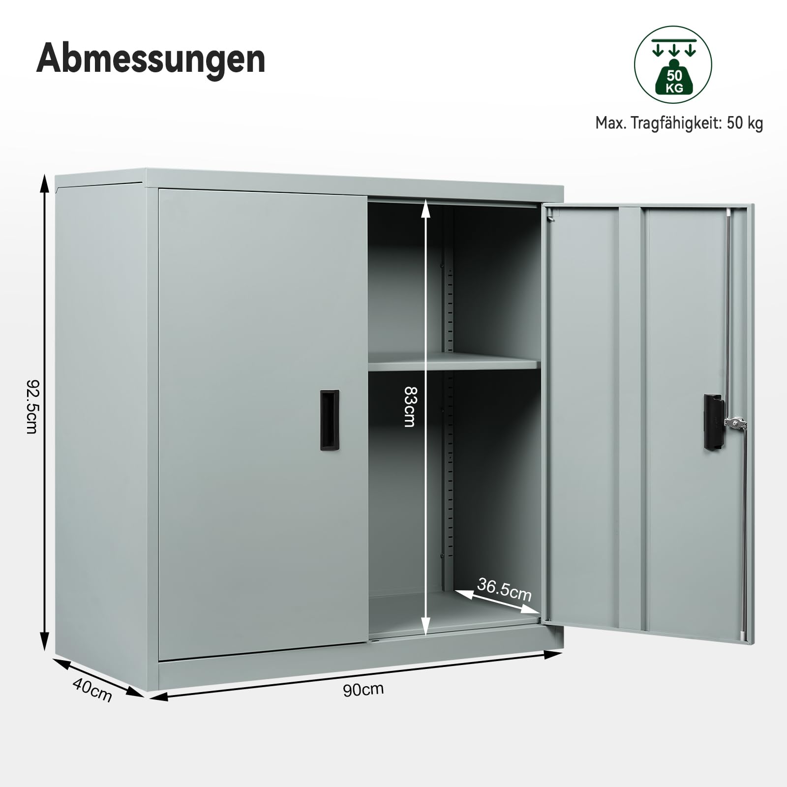 WOLTU Armadio per Archiviazione con Serratura e Ripiano Regolabile in Altezza, Armadio Multiuso per Ufficio in Metallo, Grigio, L90xH92xP40 cm, ASK12gr