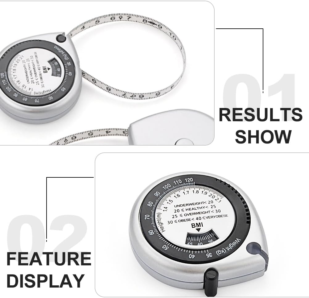 Pocket Body Fat Measureing Tape for Fat Measureing Tape BMI Waist Measuring Ruler 6x5cm Body Calculator Silver PVC/1360