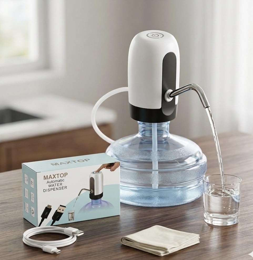 Image of NEXURA || MAXTOP Automatic Water Dispenser, USB Type-C Rechargeable, 1200mAh Battery, Stainless Steel Spout, for 5-Gallon Bottles