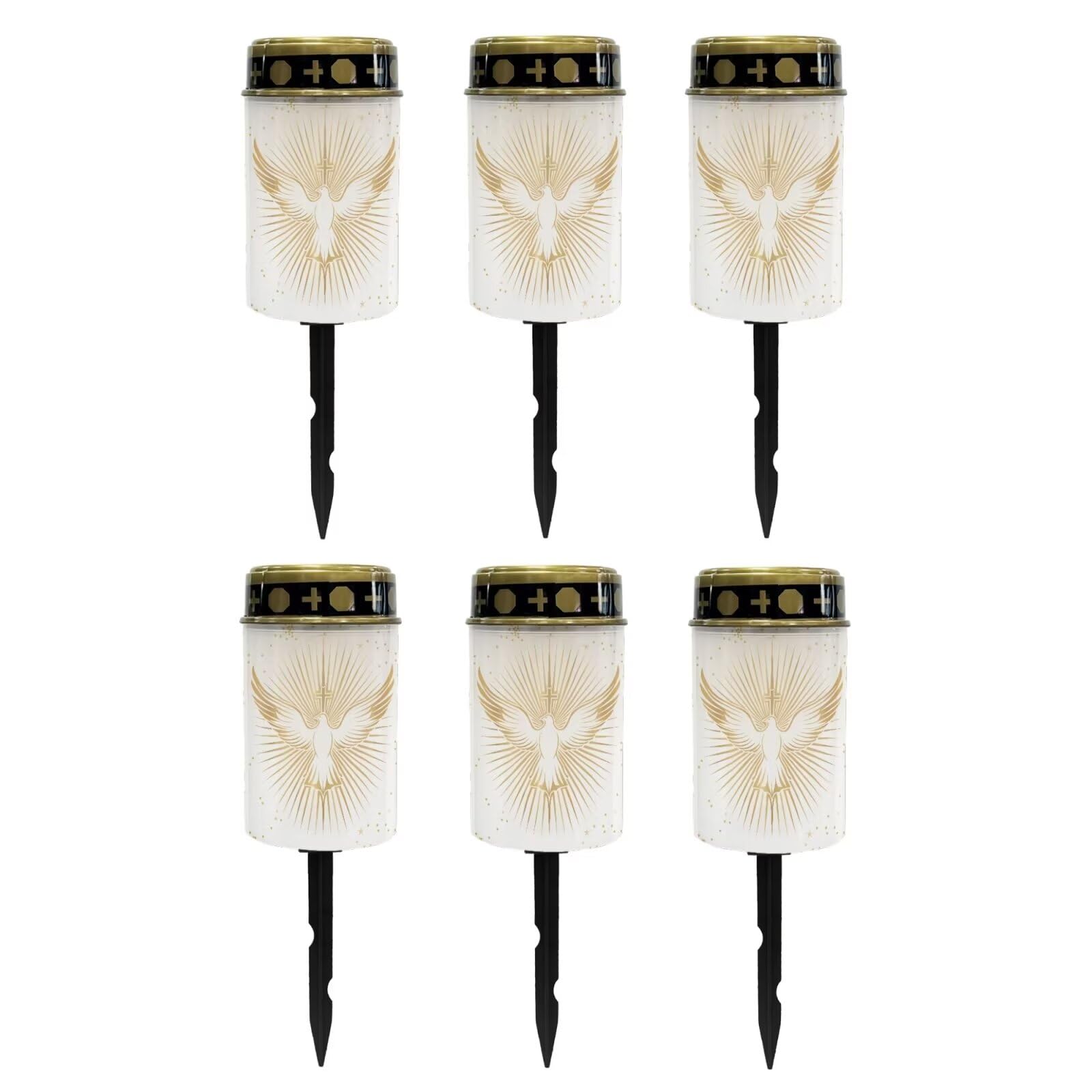 Poceacles Cross Outdoor Solar Candle Lights - Water Resistant, Gold White Dove of Peace Cross, Pack of 6