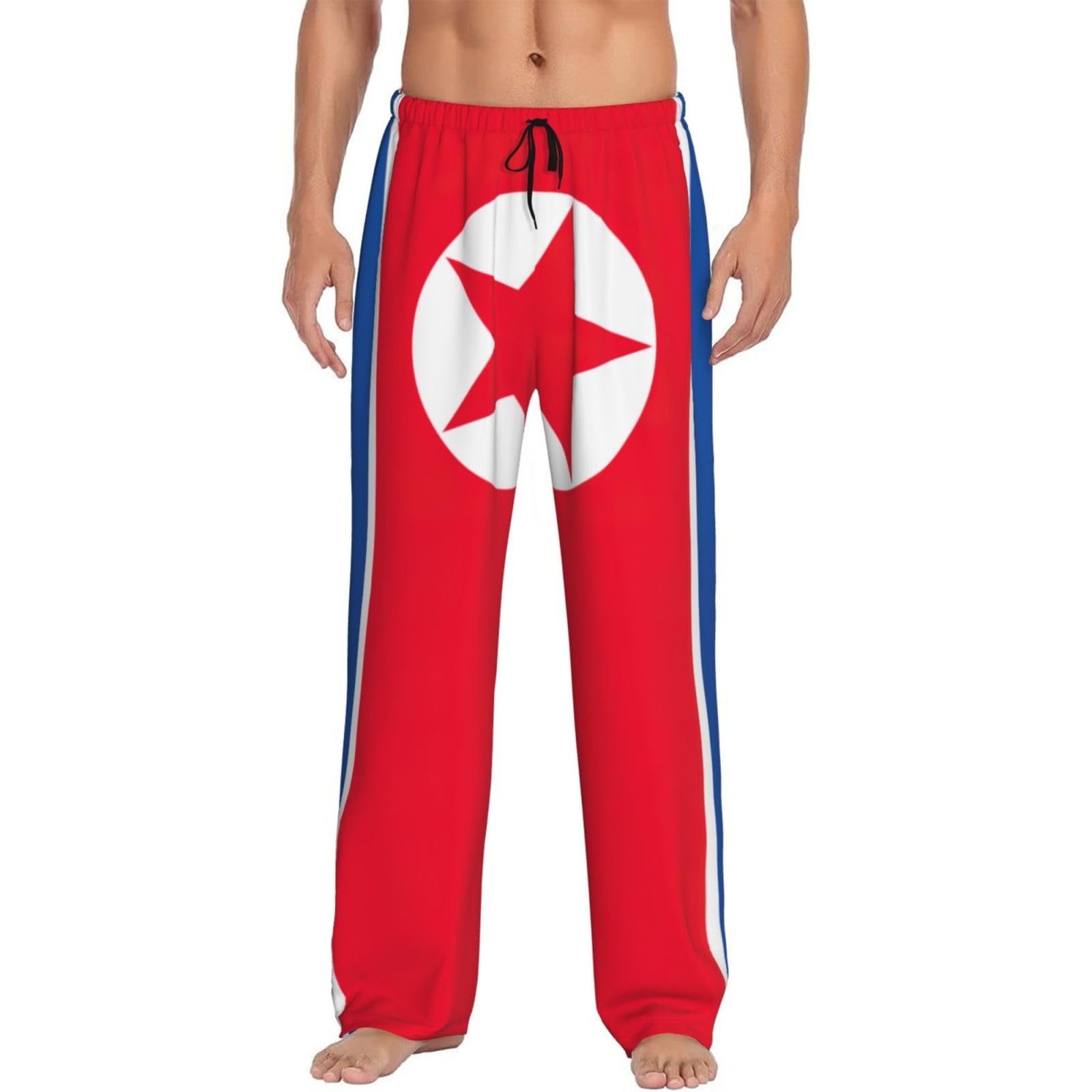 Jejea Men's Black Korean Flag Print Pajama Pants, Warm Lounge Pj Bottoms For With Pockets Drawstring Comfortable