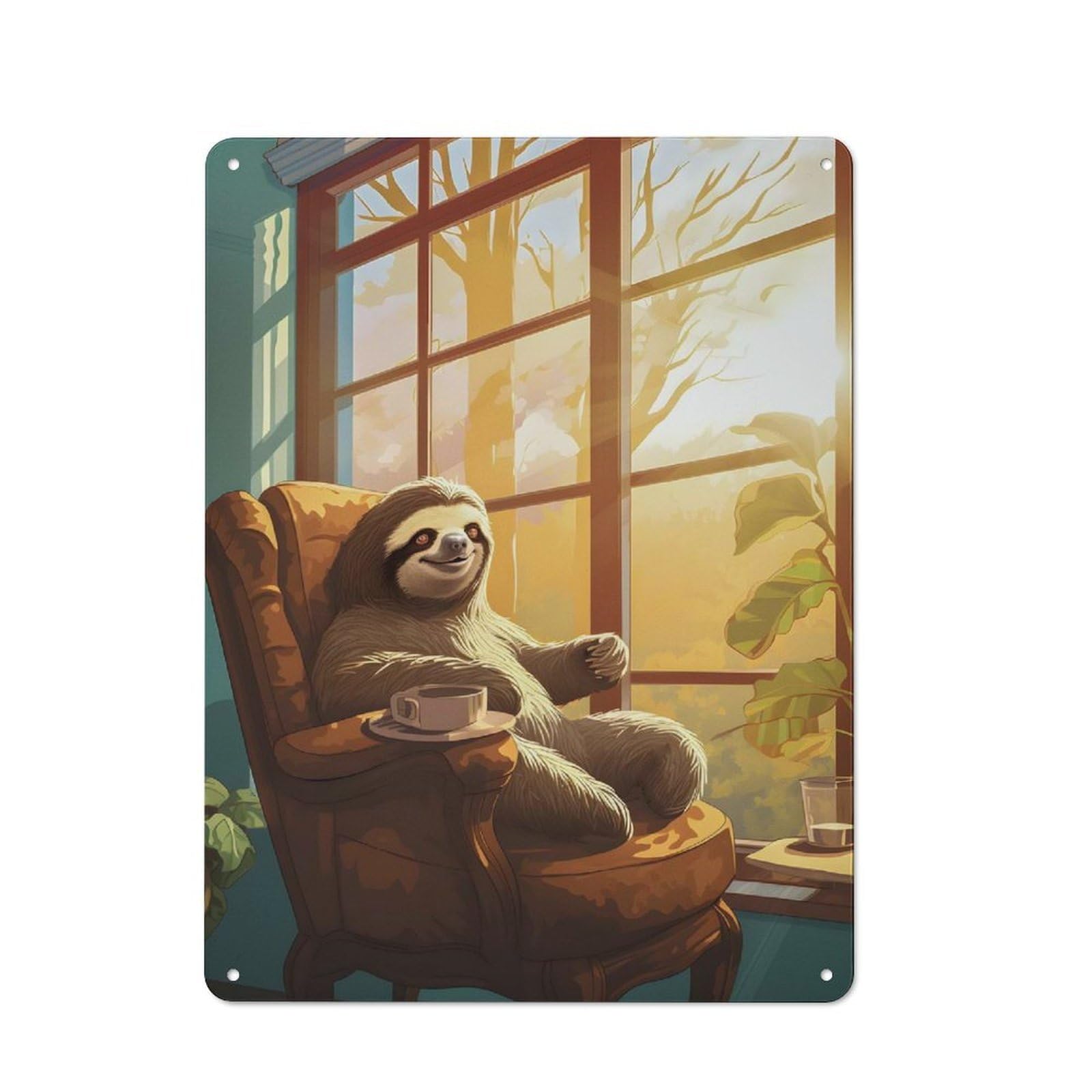 Junmoney Cute Sloth Coffee Morning Vintage Metal Sign 40X30cm For Dining Room Or Kitchen, Suited To Home Decor Collectors