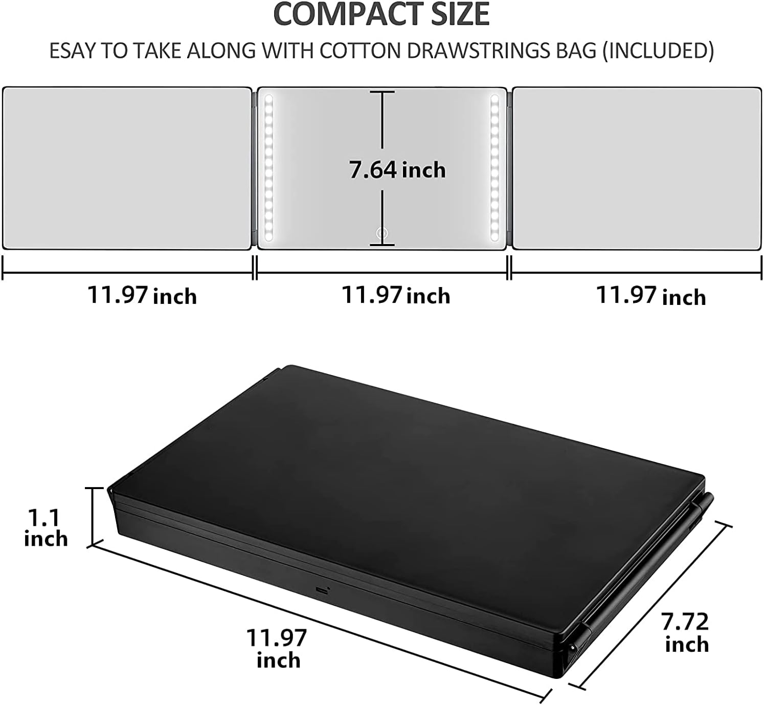 Rechargeable 360 Mirror for Haircuts for Men with LED Light, 3 Way