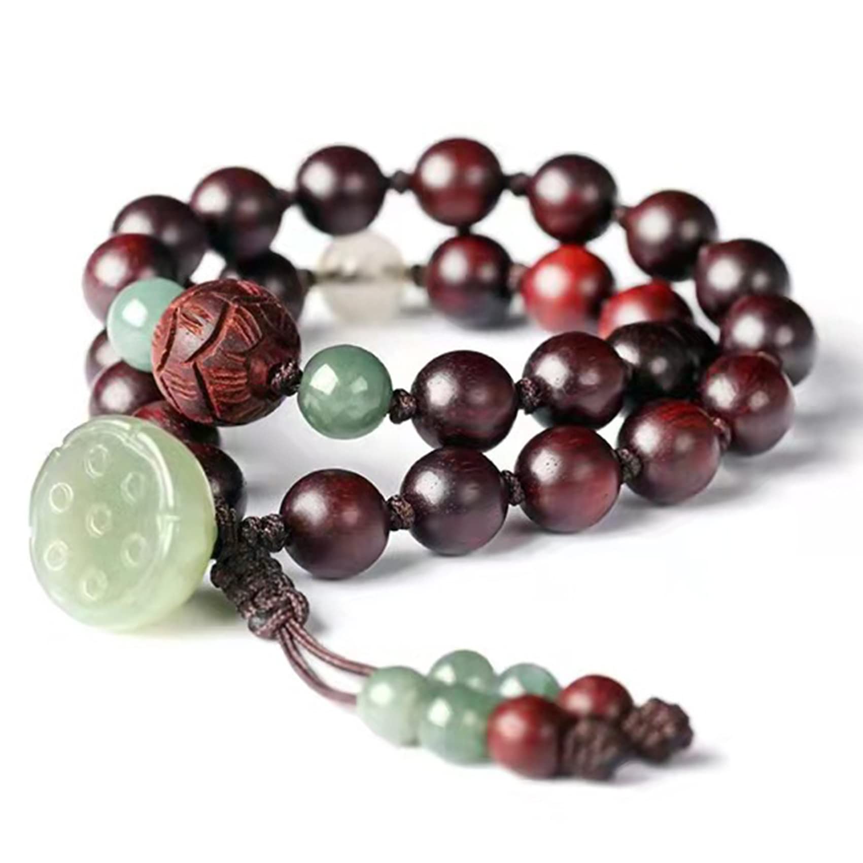 Pulsera Feng Shui Pulsera Feng Shui Verde Natural Jade Hetian Loto? Pulsera con cuentas de madera Feng Shui Riqueza Amuleto Colgante Chakra contra el Mal Piedras preciosas Pulsera Portafor