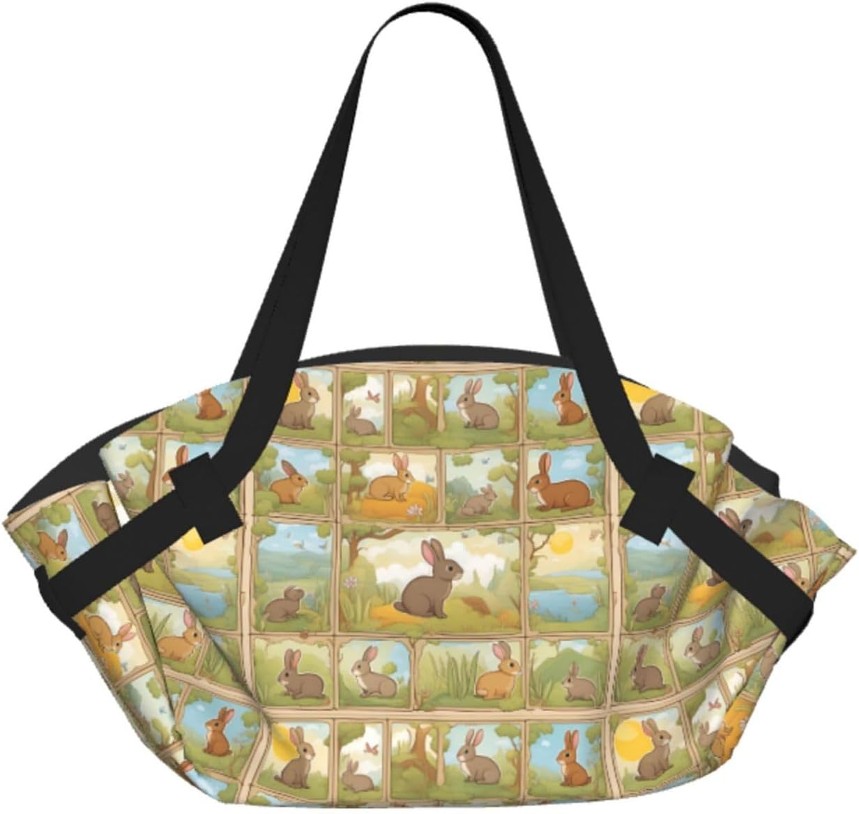 Foldable Cartoon Cute Animals Rabbit Print 2-in-1 Portable Picnic Blanket Tote Bag Outdoor Camping Beach Park Mat