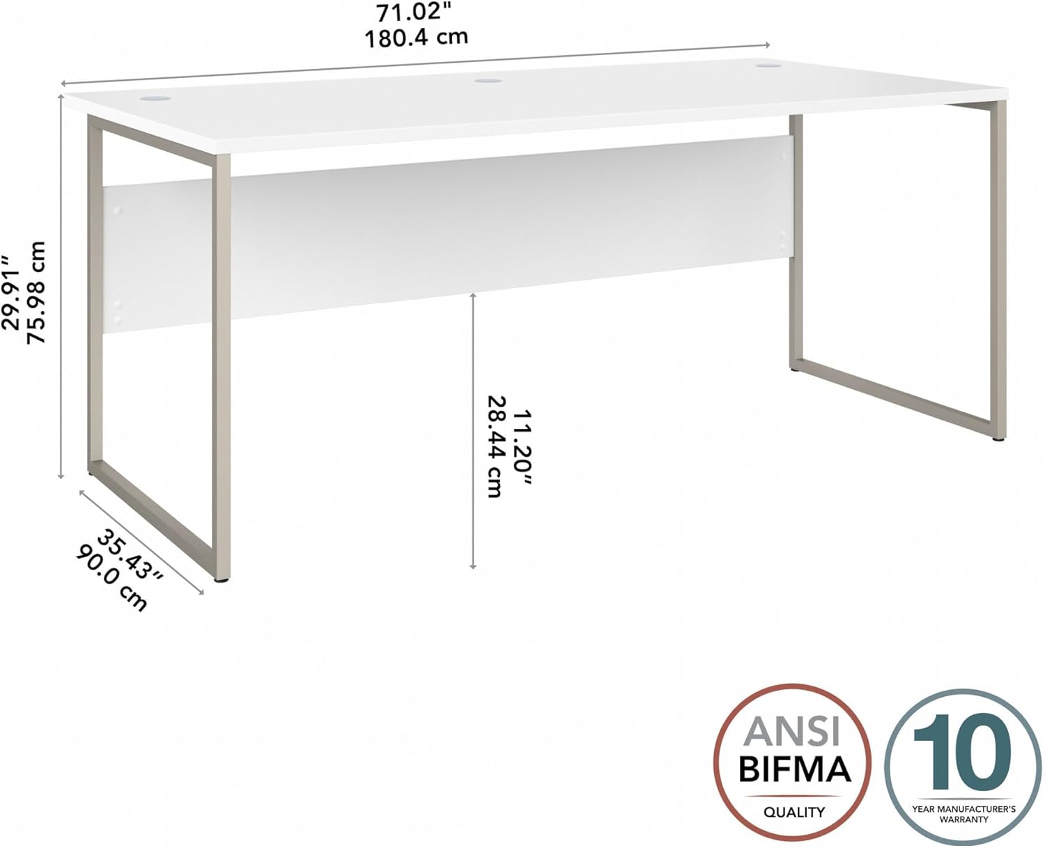 White and Silver Modern Office Desk with Metal Legs
