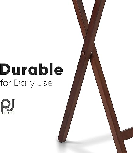 Miniatura 13 de PJ Wood Mesa rectangular plegable portátil para servir aperitivos, construcción de madera maciza con acabado natural (juego de 4 piezas)