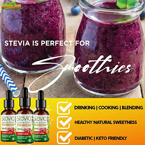 ( 3 Pack ) Candy Cane Premium Quality Stevia Drops | Organic Liquid Stevia | Best Sugar Substitute | 100% Pure Extract | Naturally Sweet | Non-Bitter, 0 Calorie,Non-Gmo, Diabetic & Keto Friendly (1Oz) #TOP4