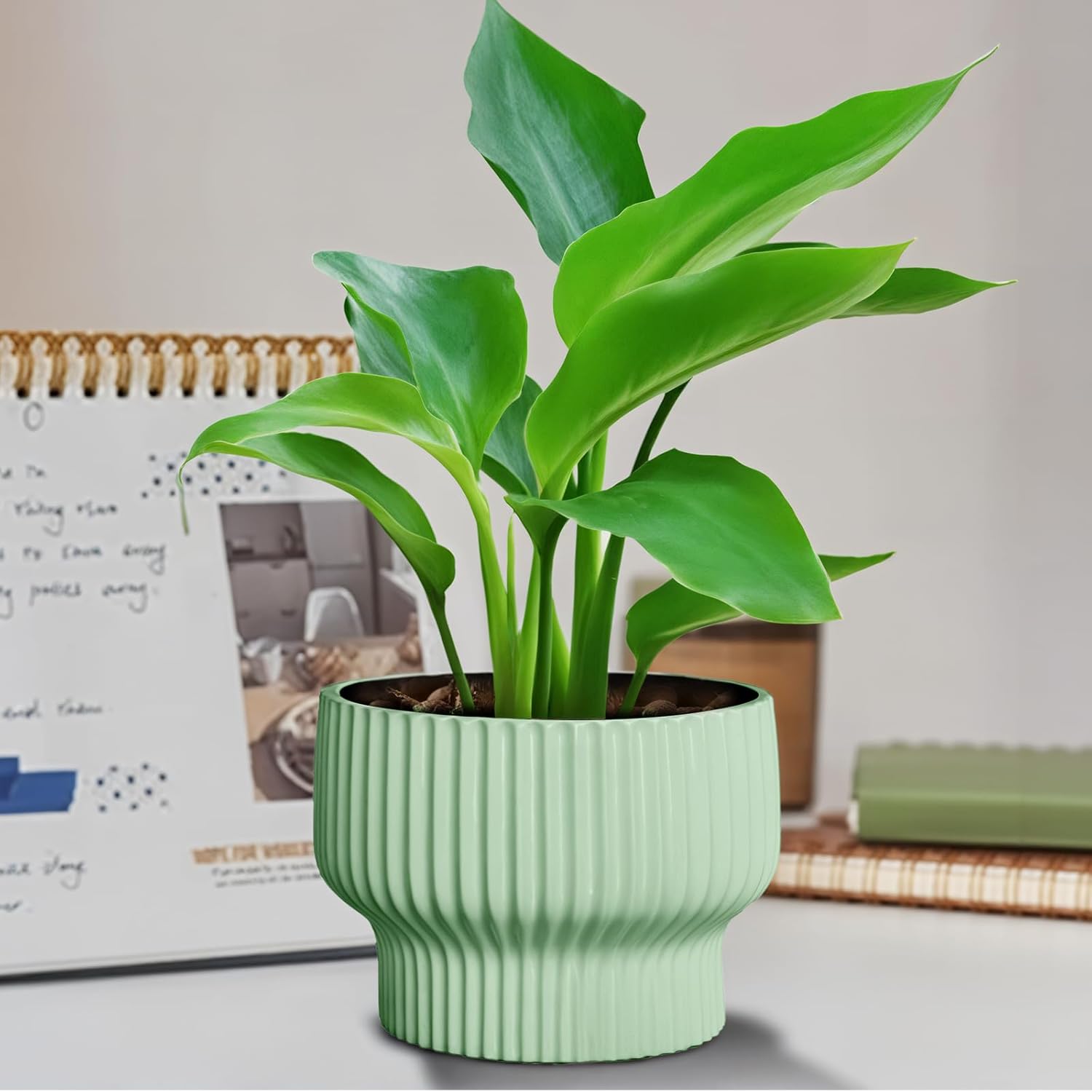 OXART Ceramic Pots for Plants, 9.4+8+6 Inch Plant Pots Indoor, Durable Planters for Indoor Plants with Drainage Hole, Round Flower pots for Home Garden Patio Office, Green