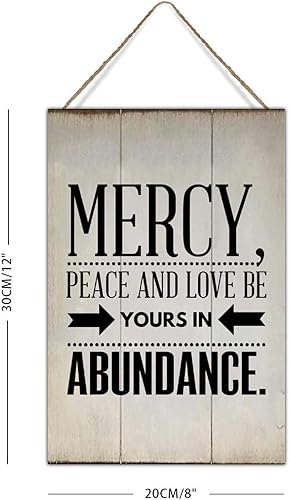 Miniatura 6 de Swavecat Letrero de madera rústica, regalo cristiano, cita motivacional, letrero artístico de pared con texto en inglés Mercy Peace and Love Be