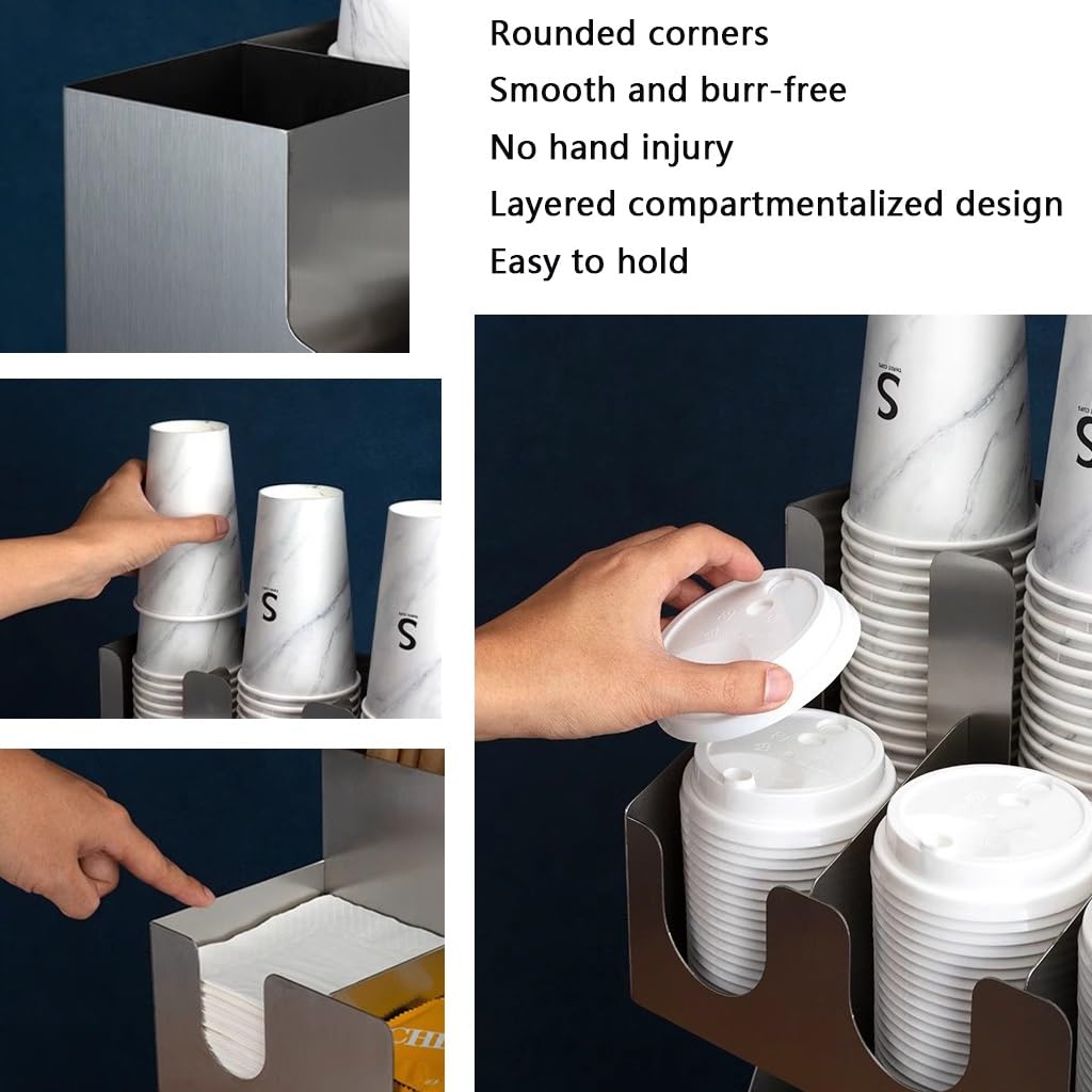 Set di organizer per stazioni da caffè, grande dispenser per tazze di carta, in acciaio inox, usa e getta, per ufficio, salotto, sala ricevimenti