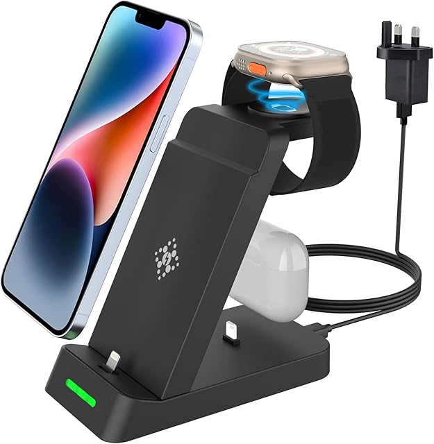 COCIVIVRE 3 in 1 Apple Charging Station Compatible for Apple Watch 8/Ultra/7/6/5/4/3/2/SE/SE2 Charger,iWatch Apple Charger Stand Dock for Air-Pods iPhone 14/13/12/Pro/Pro Max/11/X/8/7-Black