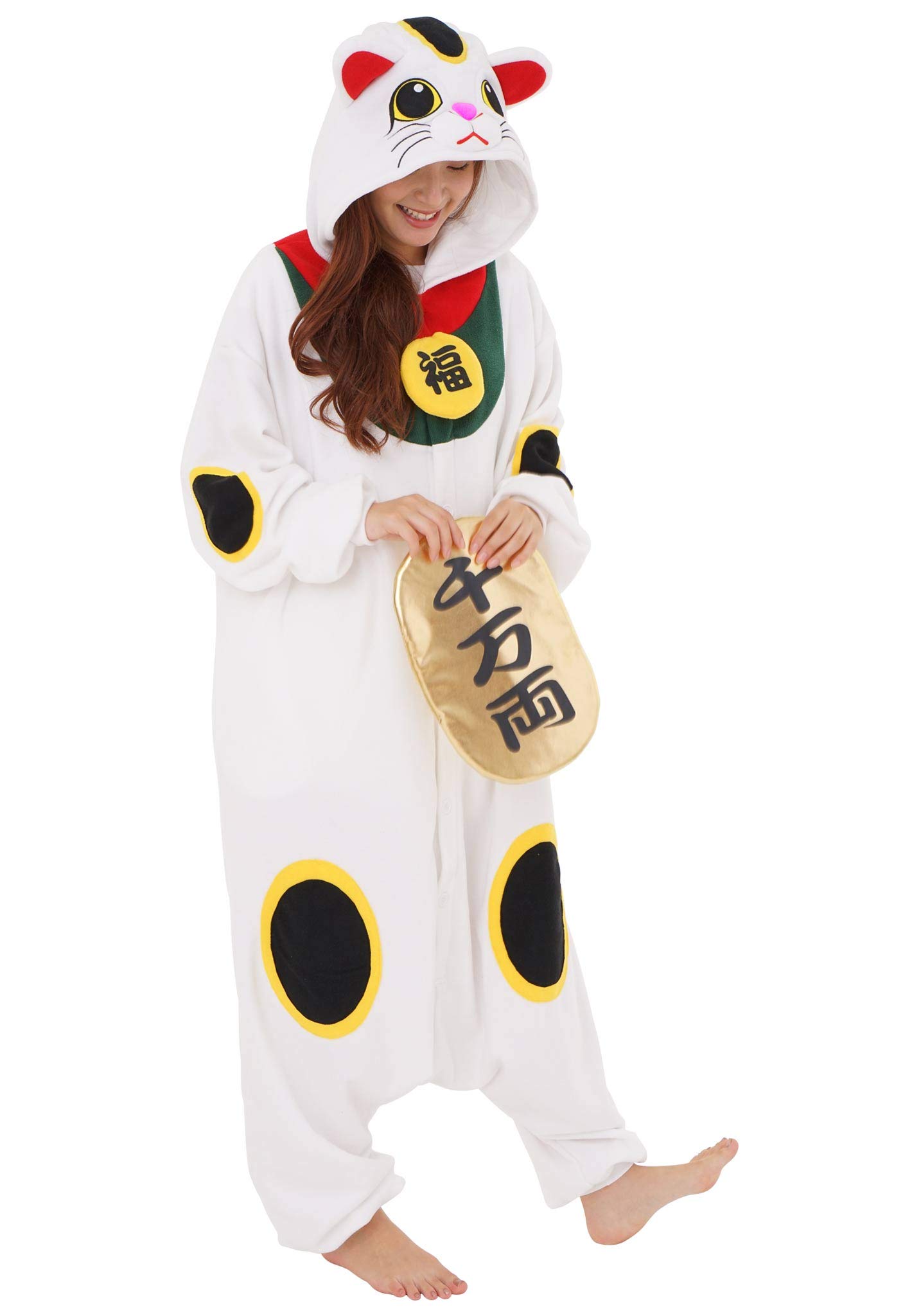 Sazac Gato de la Suerte Onesie Kigurumi Mono Entero Onesie Disfraz Jumpsuit Kigurumi | para Niños y Adultos | Talla Única (155 – 180+ cm)
