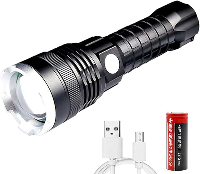 LUXJUMPER LED XHP70 Torch Rechargeable 10000 Lumens Super Bright Zoomable Tactical Torches Waterproof Handheld Flashlight with 7200mAh Battery & 5 Modes for Camping Hiking Fishing Outdoor