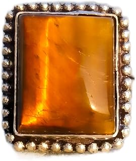 Tiger's Eye Ring, Rectangle Ring, 925 Silver Plated Ring, Cat Eye Ring, Rectangle Stone Ring, Wedding Ring, Bridesmaid Gift Ring, Healing Crystal Ring, Protection Ring, Boho Ring, Statement Ring, Gemstone Ring, Handmade Ring, Women Ring, Natural Tiger Eye Jewelry